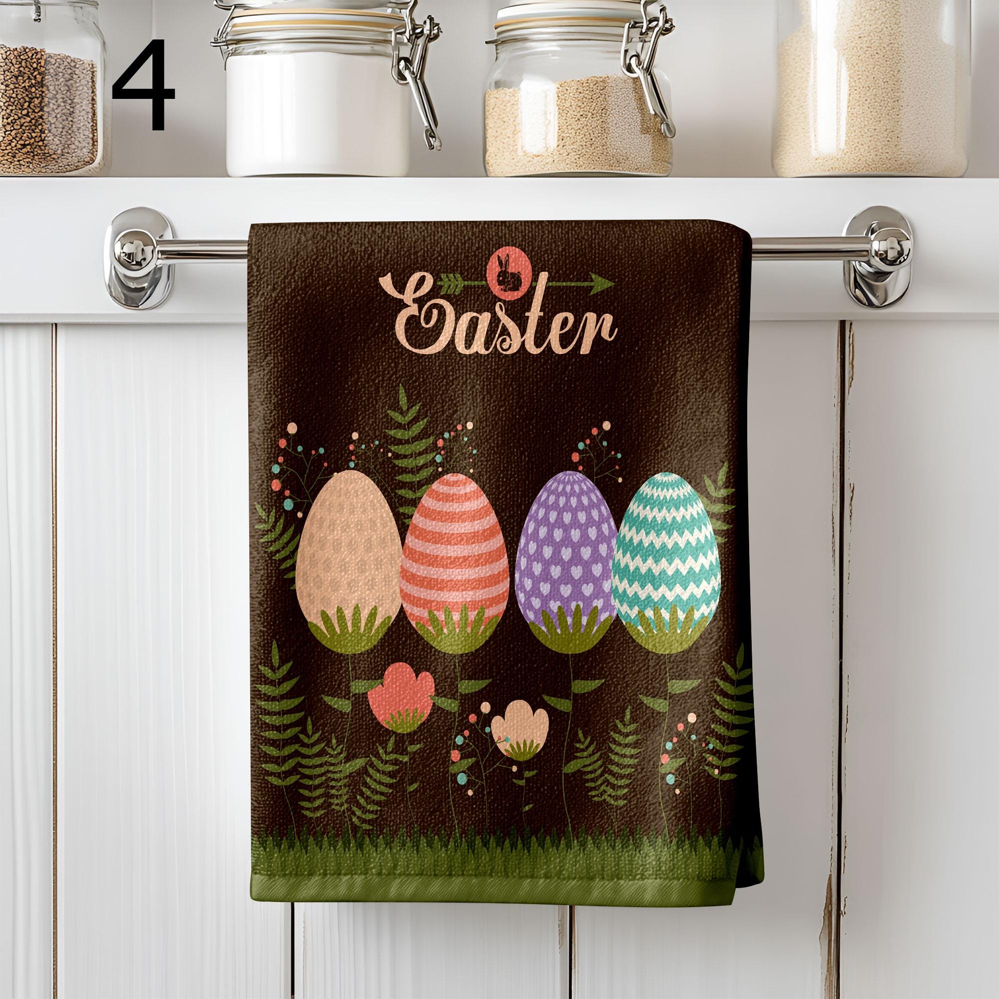 Happy Easter Dish Towel, Cute Easter Decorative Tea Towel, Easter Eggs Towels, Hello Easter Kitchen Towels, Colorful Eggs Tea Towels
