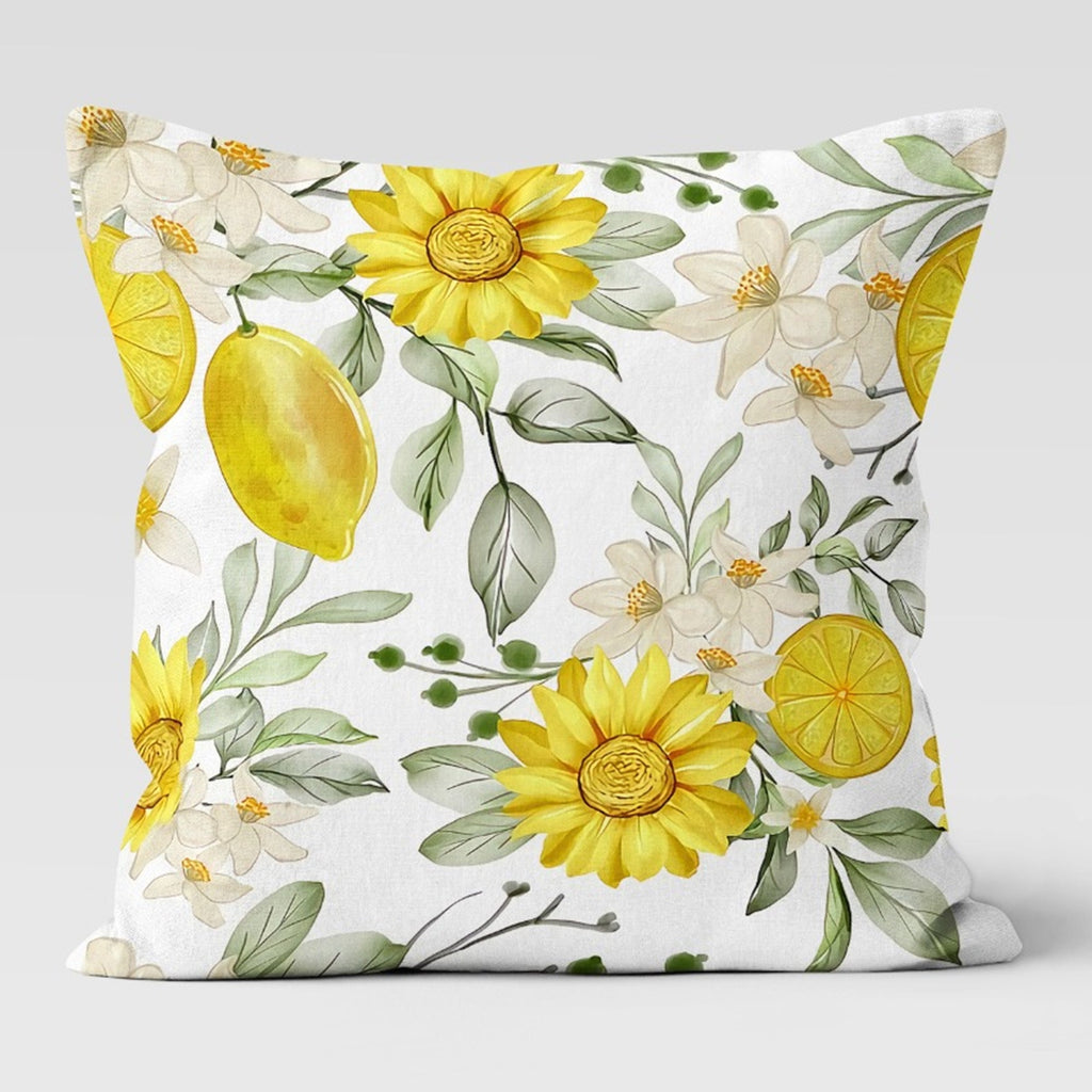 Lemon Pillow Covers, Outdoor Lemon Pillows, Lemon Cushion, Floral Summer Pillow, Lemon Kitchen Decor, Lemons Home Decor, Summer Pillow