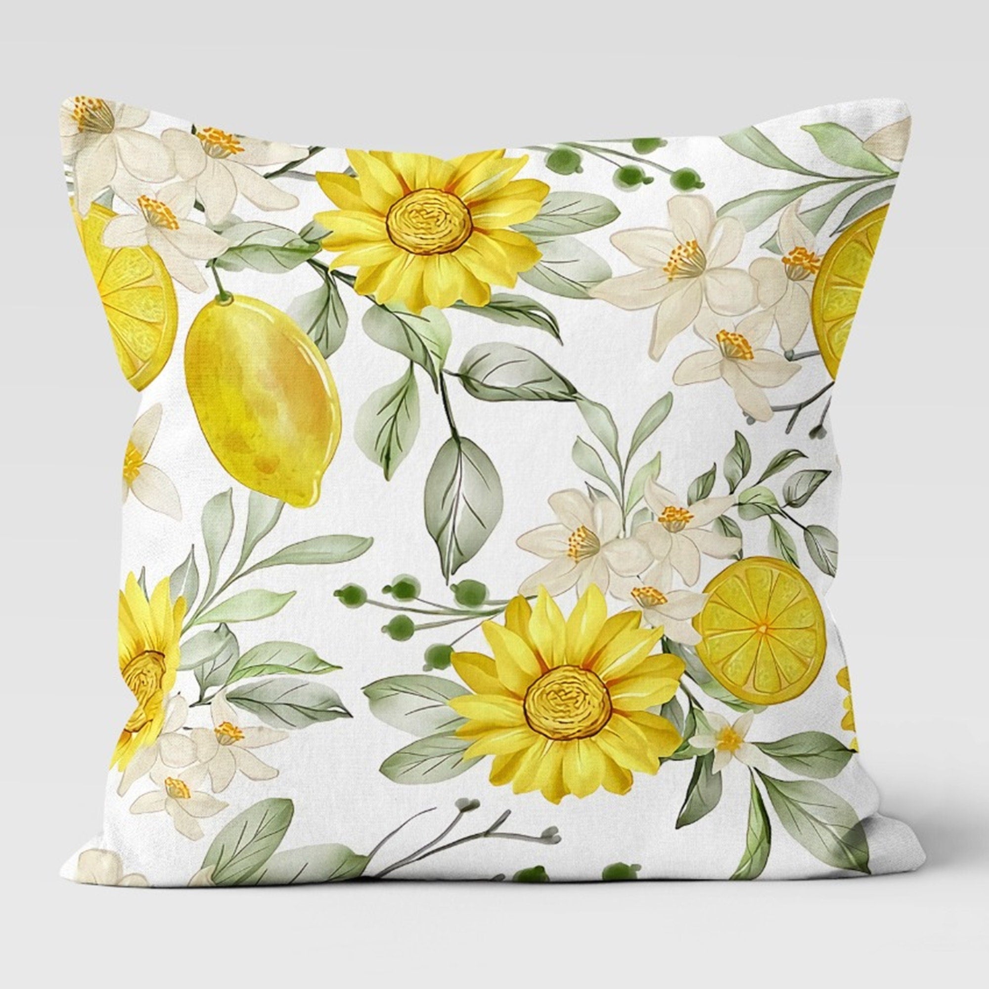 Lemon Pillow Covers, Outdoor Lemon Pillows, Lemon Cushion, Floral Summer Pillow, Lemon Kitchen Decor, Lemons Home Decor, Summer Pillow