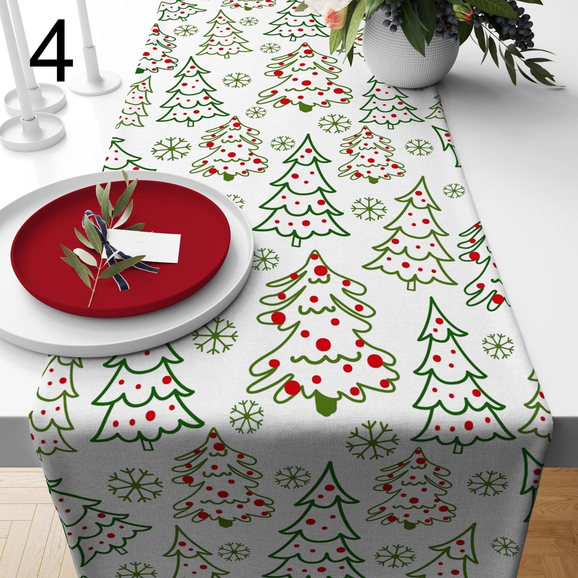 Christmas Table Runner, Holly Pine Tree Table Runner, Xmas Pine Tree Table Runner, Christmas Party Table Runner, Christmas Gift