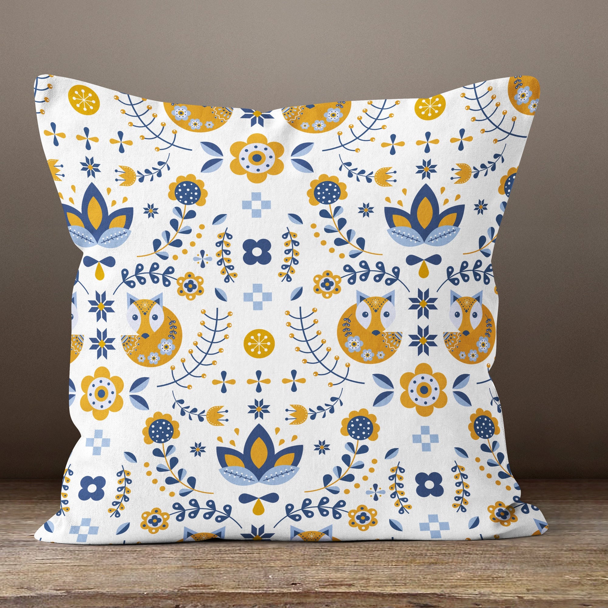 Scandinavian Pillow Cover, Blue And Yellow Scandi Cushion Cover, Minimalist Nordic Throw Pillow Cover, Swedish Folk Art Colorful Pillowcase