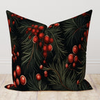 Holly Red Berry Flowers Pillow Cover, Christmas Pine Berry Cushion Cover, Floral Red Berries and Leaves Pillow Cover, Christmas Berry Pillow
