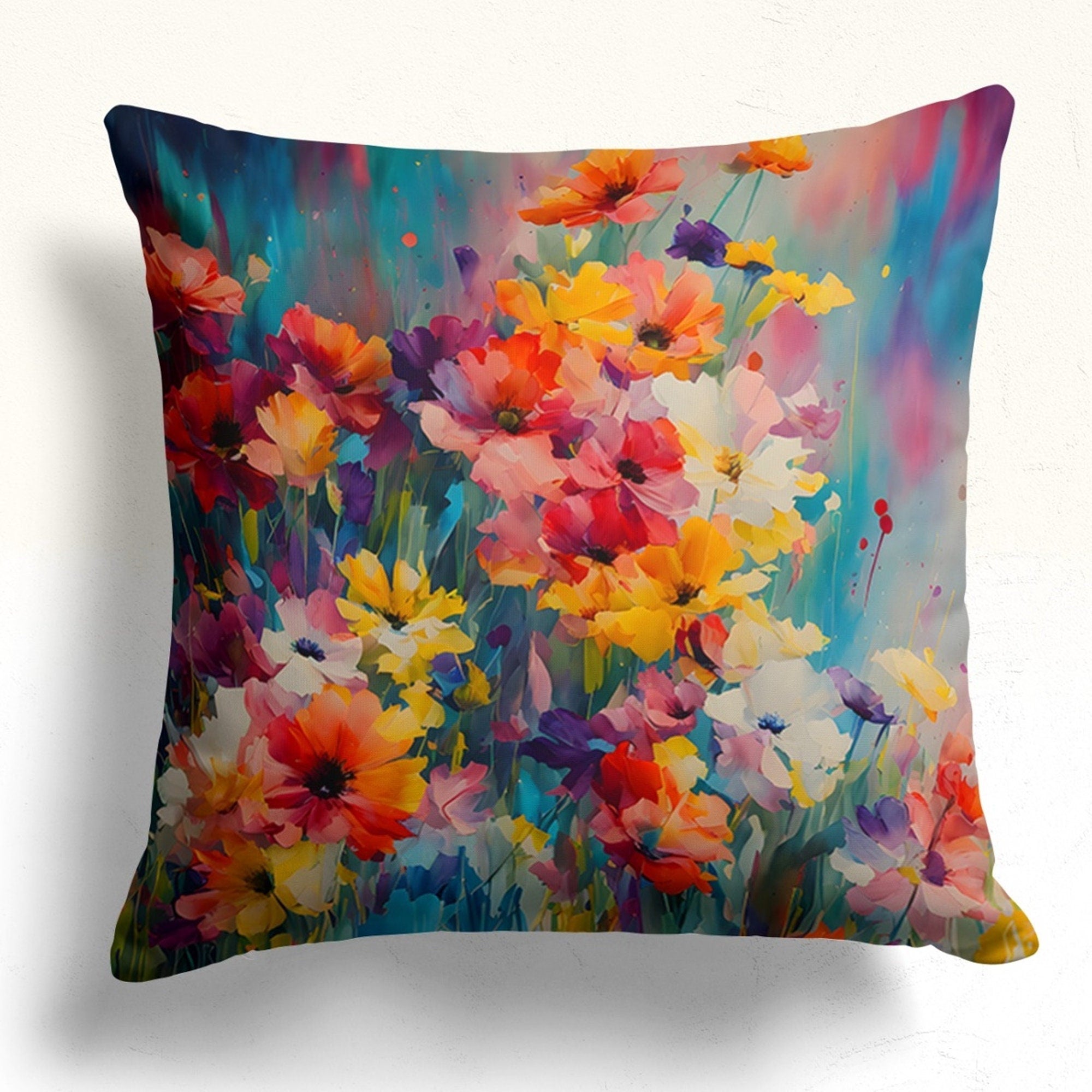 Wildflowers Pillow Covers, Flowers Throw Pillow Covers, Multicolor Floral Cushion Cover, Floral Printed Pillow Cases