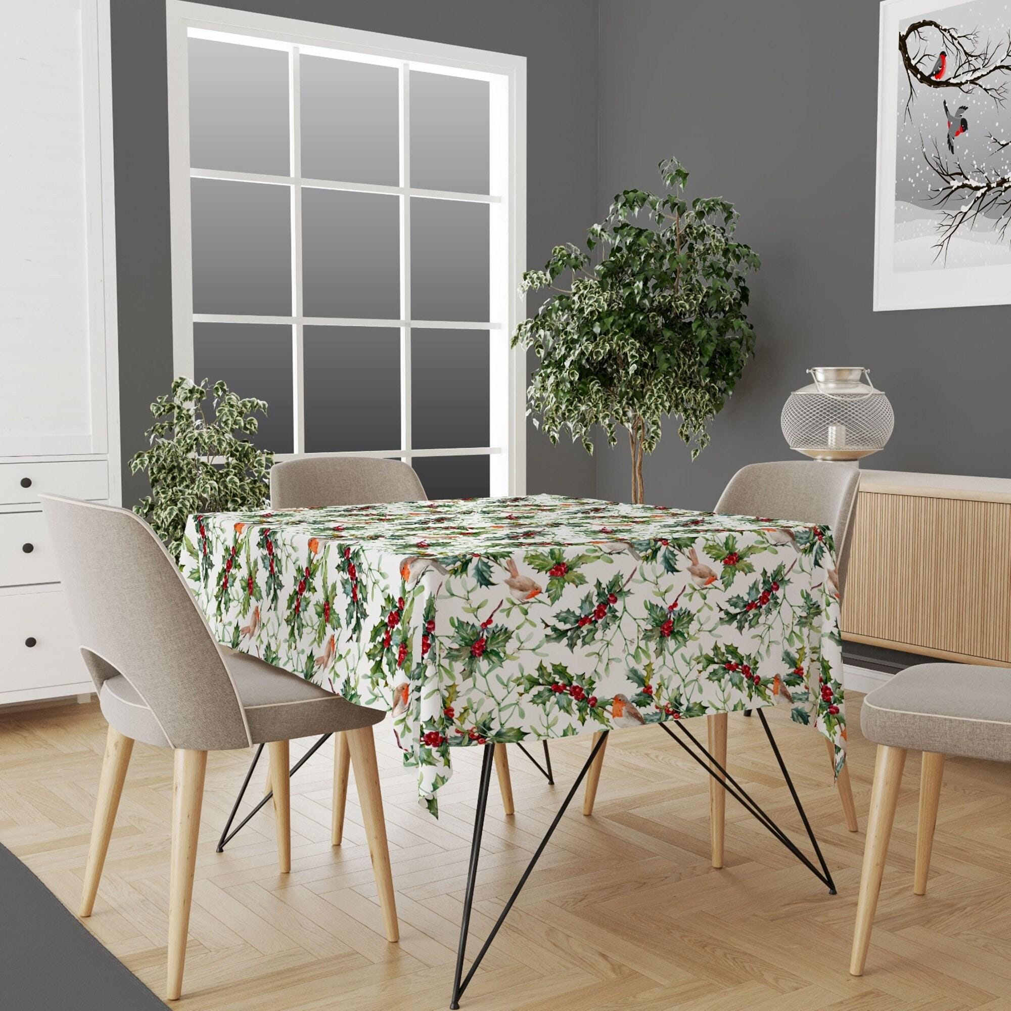 Christmas Tablecloth, Holly Red Berry Tablecloth, Xmas Kitchen Decor, Christmas Green Tablecloth, Christmas Dinner, Holly Berry Tablecloth