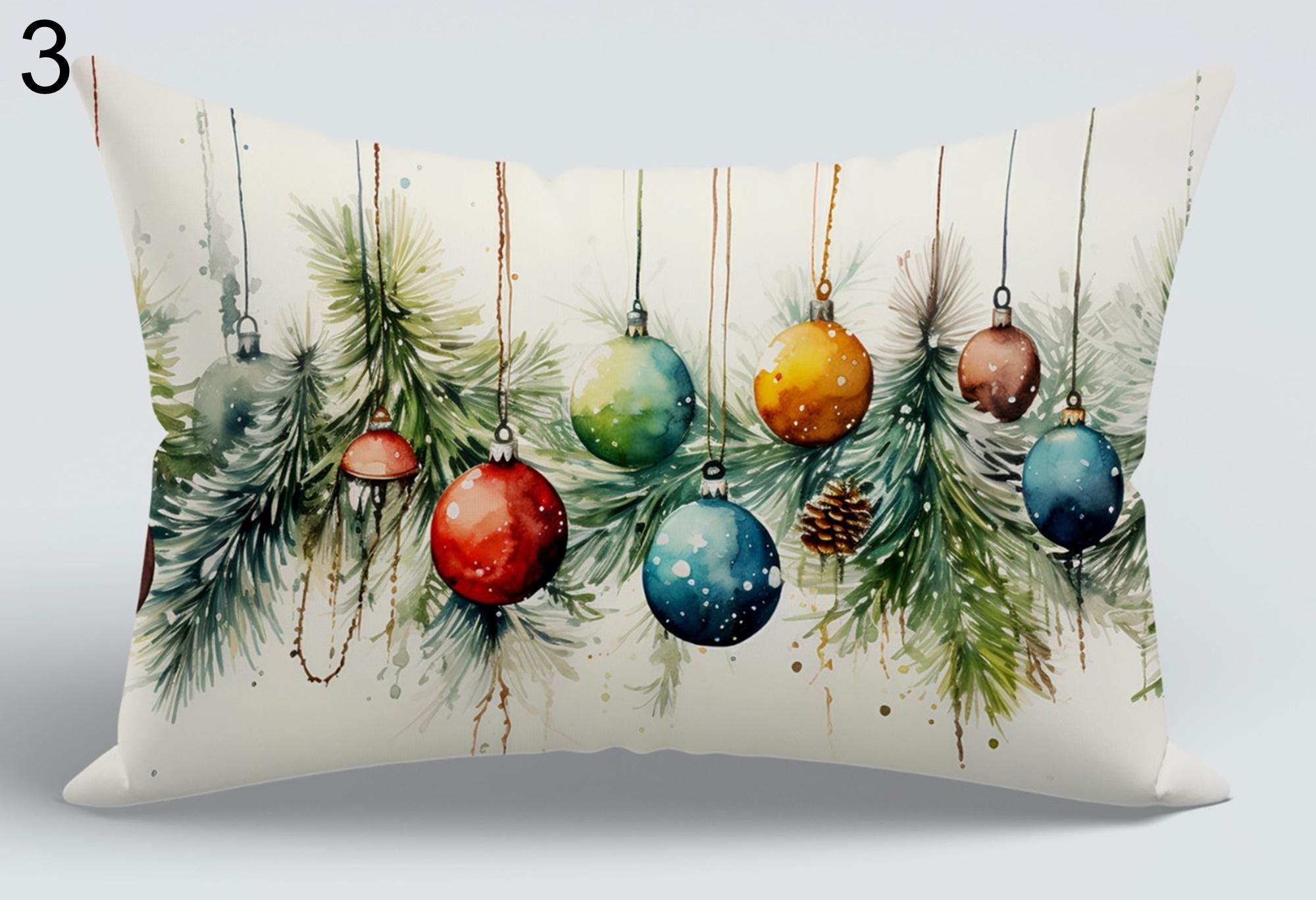 Christmas Ornaments Pillow Cover, Xmas Decor Pillow Cover, Winter Xmas Ornament Cushion Cover, Christmas Decor Ornaments Throw Pillow Cover
