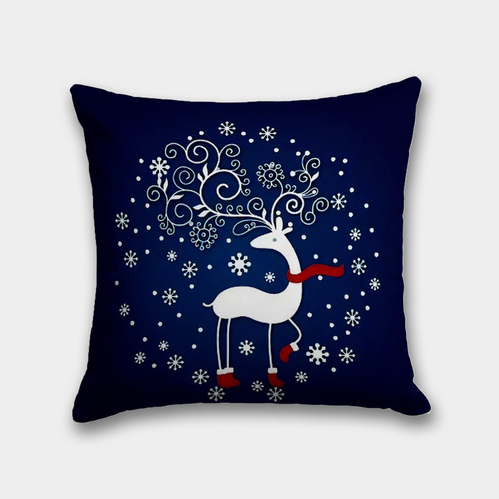 Merry Christmas Pillowcase, Holly Cute Animals Pillow Cover, Christmas Deer Cushion Cover, Blue Winter Cute Animals Xmas Pillow Cover