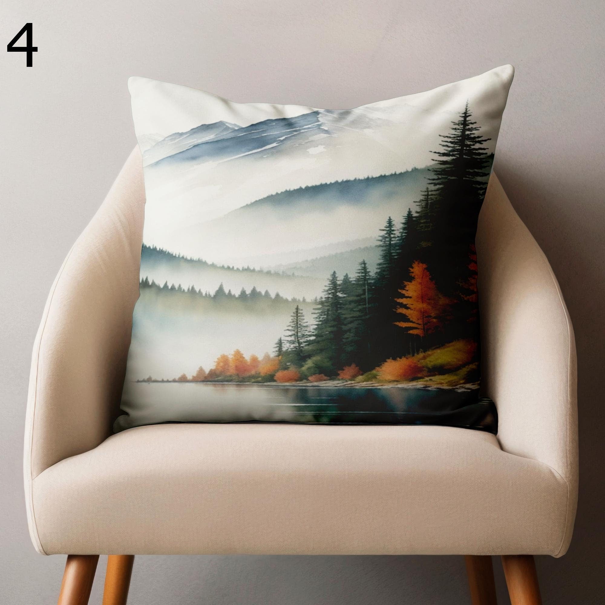 Mountain Throw Pillow Cover, Landscape Cushion Cover, Misty Forest Pillowcase, Pine Forest Mountain Pillowcase, Landscape Home Decor