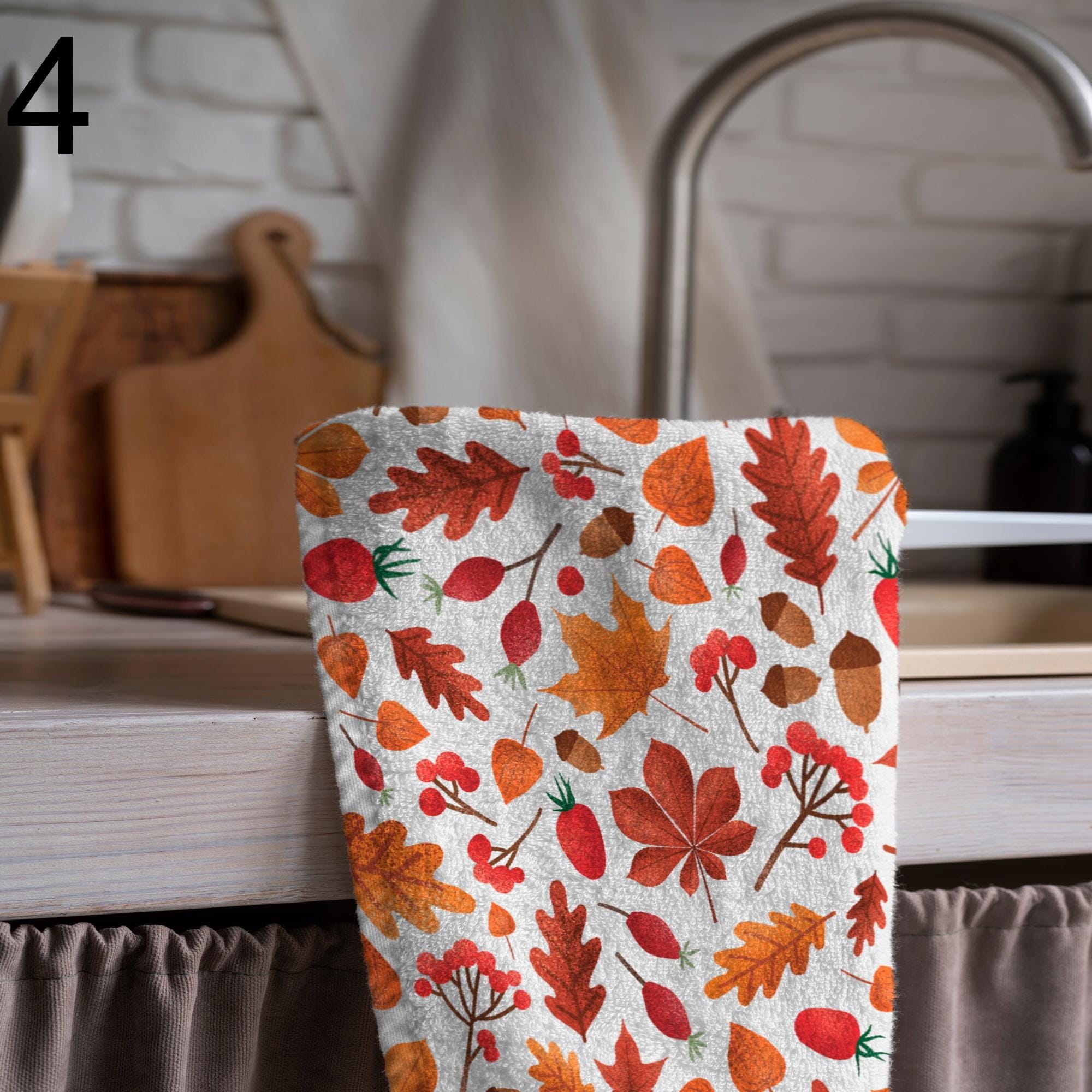 Autumn Leaves Tea Towels, Thanksgiving Tea Towel, Autumn Kitchen Dish Towels, Fall Kitchen Hand Towel, Thanksgiving Kitchen Tea Towel