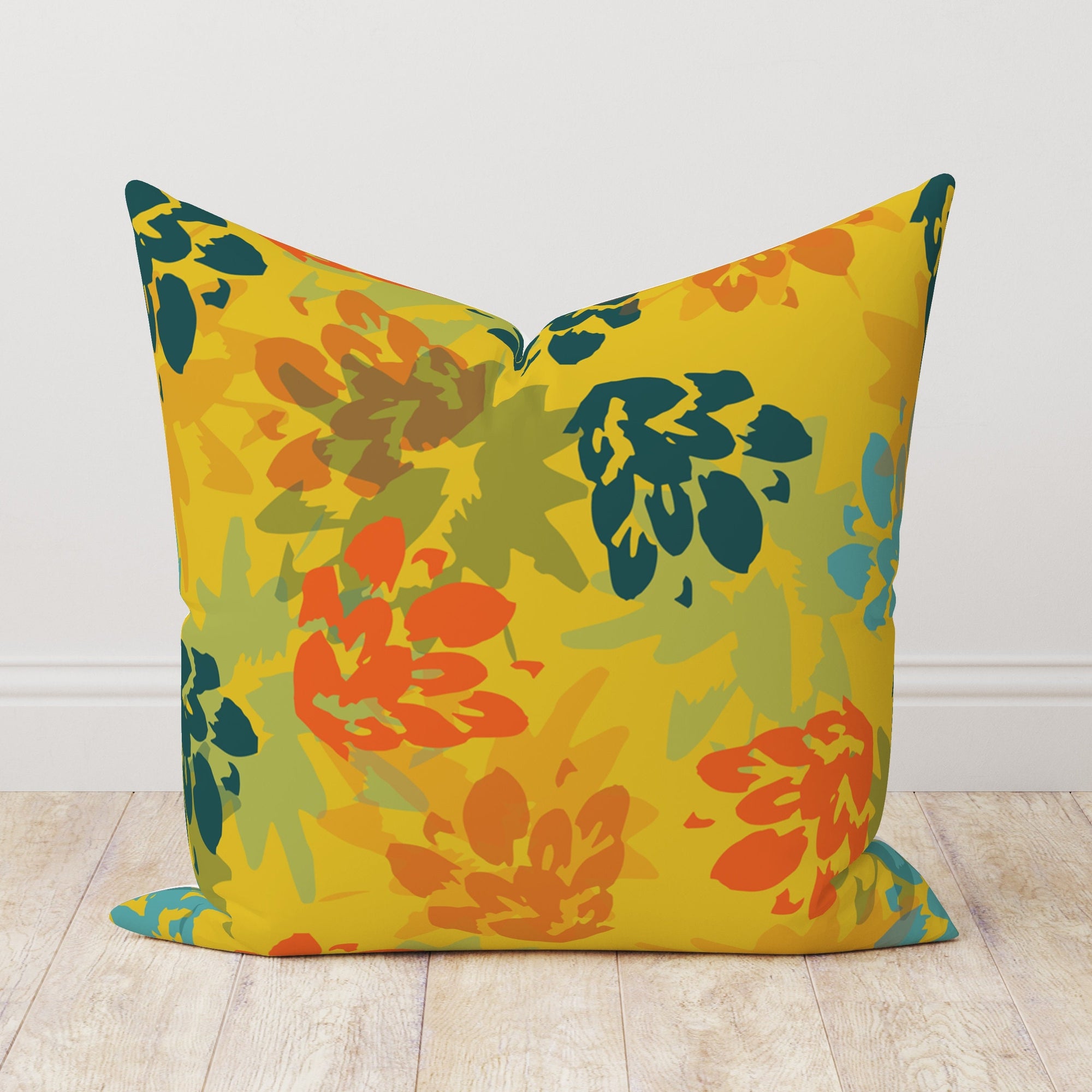 Modern Vintage Floral Throw Pillow Cover, Farmhouse Floral Boho Pillow Covers, Floral Pillow Cover, Yellow Floral Cushion Cover