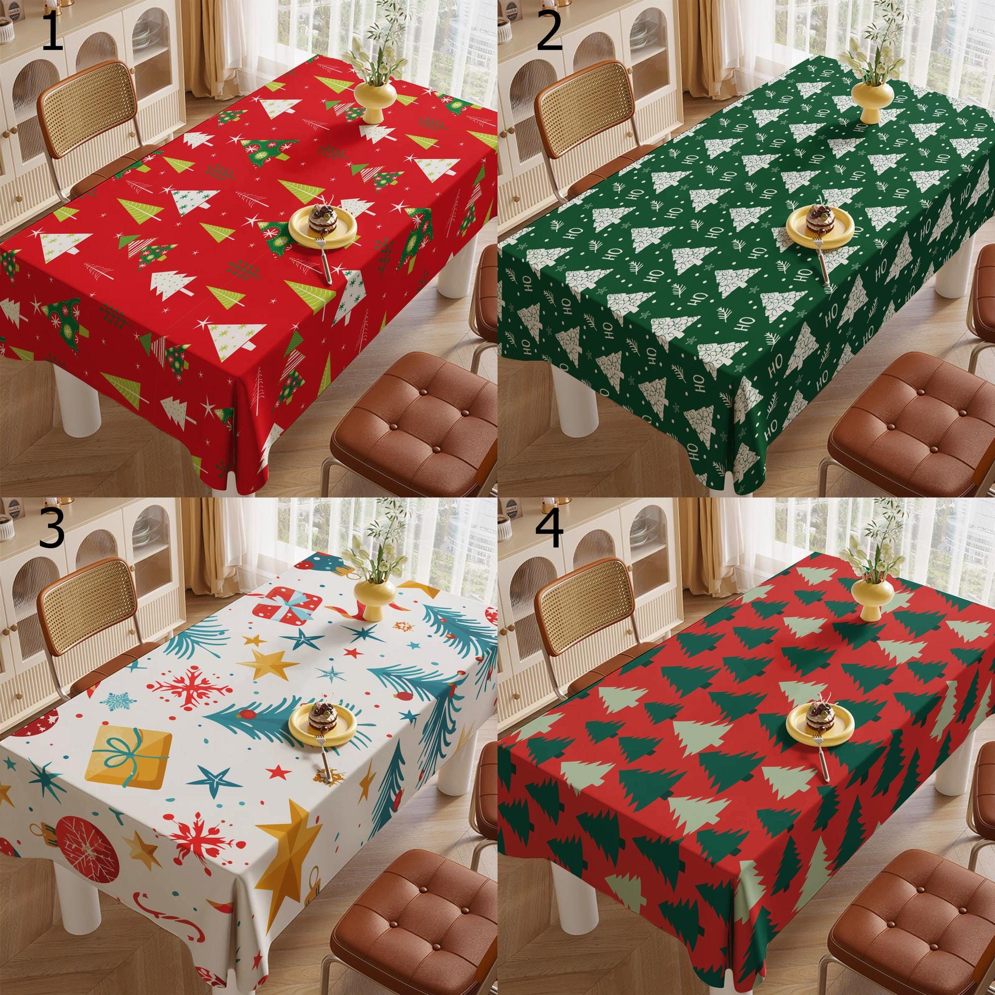 Christmas Tablecloth, Christmas Pine Trees Tablecloth, Xmas Pine Tree Printed Tablecloth, Christmas Rectangle Table Cloth
