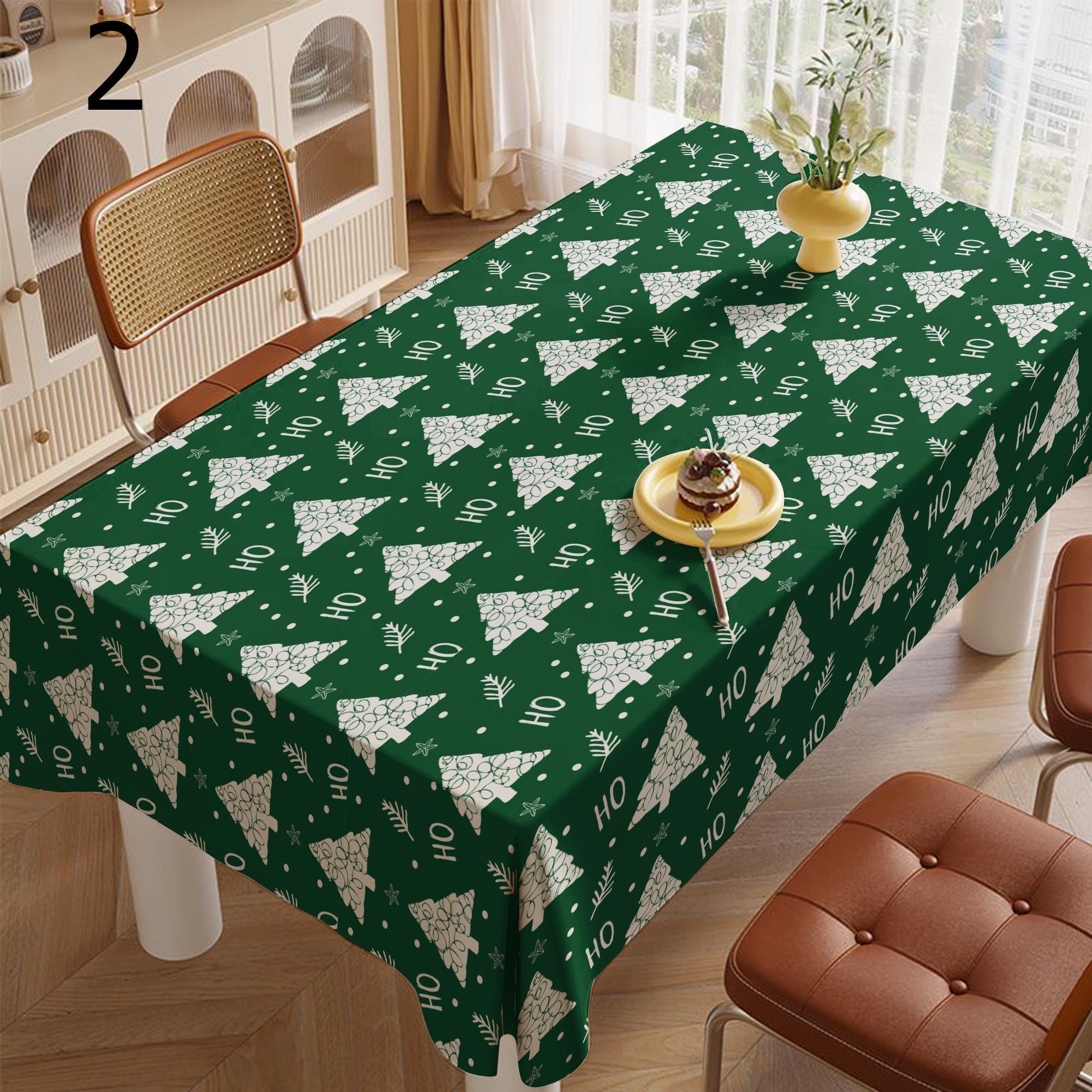 Christmas Tablecloth, Christmas Pine Trees Tablecloth, Xmas Pine Tree Printed Tablecloth, Christmas Rectangle Table Cloth