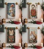 Christmas Fox Tea Towel, Xmas Cat Tea Towel, Cute Fox Dish Towels, Christmas Squirrel  Dish Towel, Xmas Hedgehog Tea Towel, Xmas Decor Towel