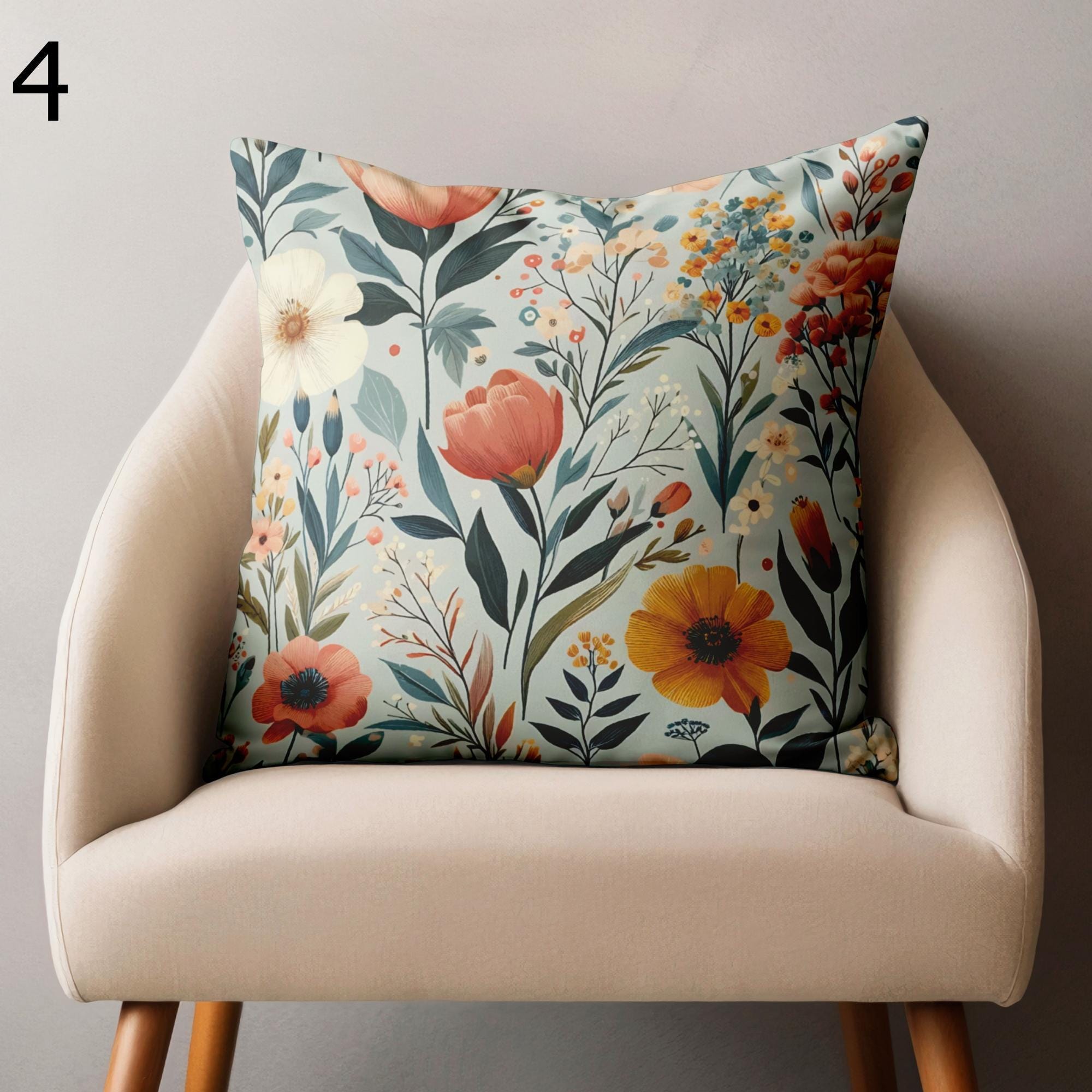 Floral Pillow Covers, Farmhouse Wildflowers Cushion Cover, Multicolor Floral Pillowcase, Colorful Flowers Pillow Case, Floral Home Decor