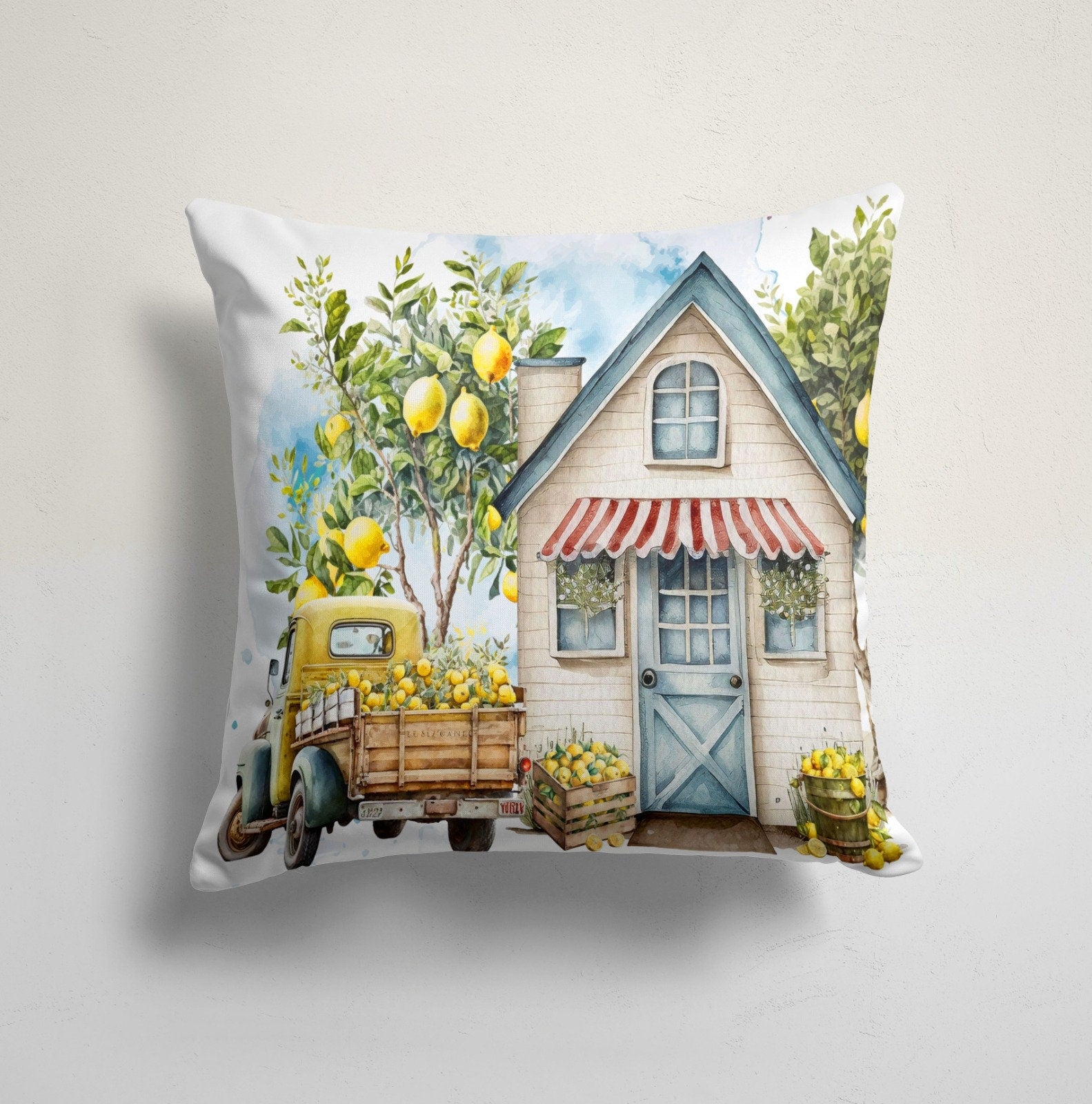 Lemon Pillow Cover, Farmhouse Lemon Pillowcases, Yellow Lemon Kitchen Pillow Cover, Yellow Lemon Floral Cushion Cover, Lemon Cushion Covers