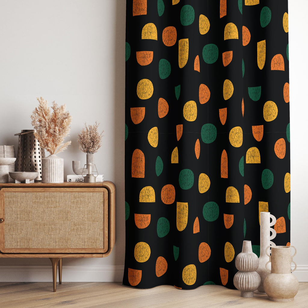Retro Curtains, 70s Retro Curtains, Retro Black Orange Curtains, Mid Century Window Curtains, MCM Grommet Curtain, Mid Century Print Drapes