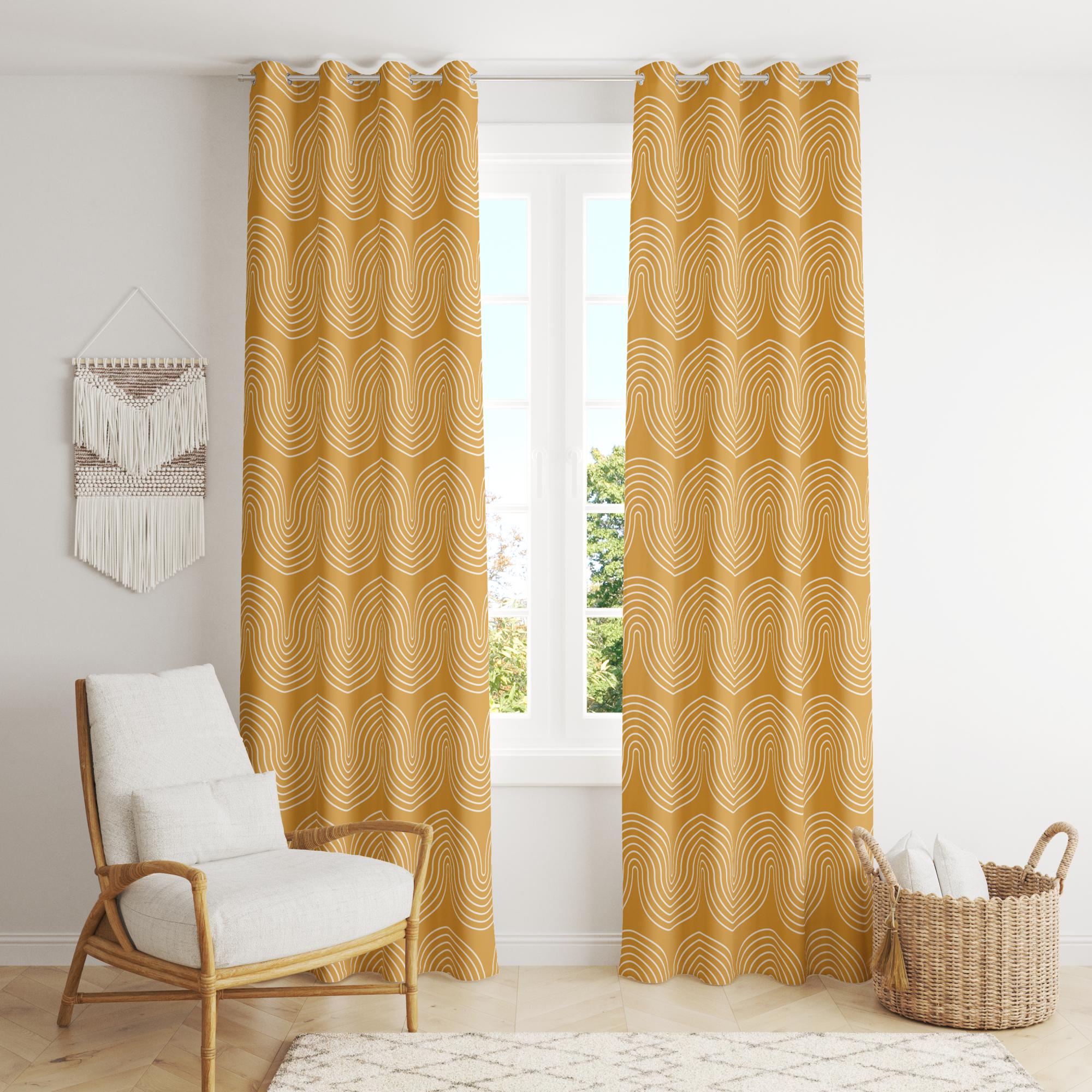 70s Retro Curtains, Retro Wavy Curtain Panels, Mid Century Modern Window Curtain, 80s Psychedelic Wave Drapes, MCM Mustard Curtains