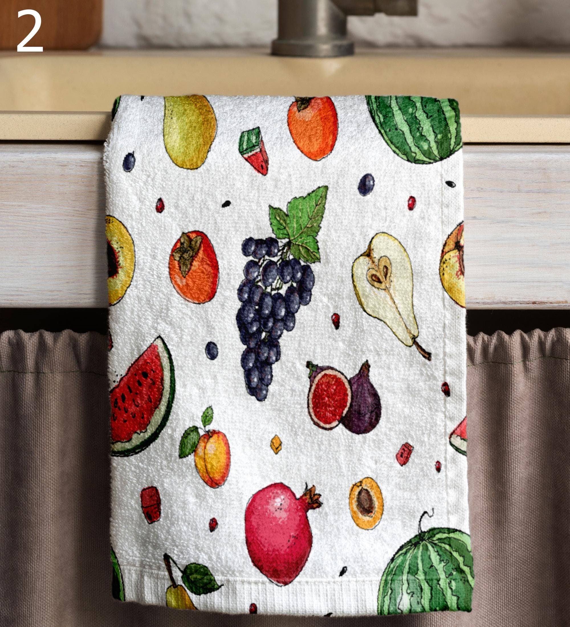 Multicolor Summer Fruit Tea Towels, Fresh Fruit Dish Towel, Fruit Hand Towels, Colorful Kitchen Towels, Fruit Kitchen Fingertip Towels