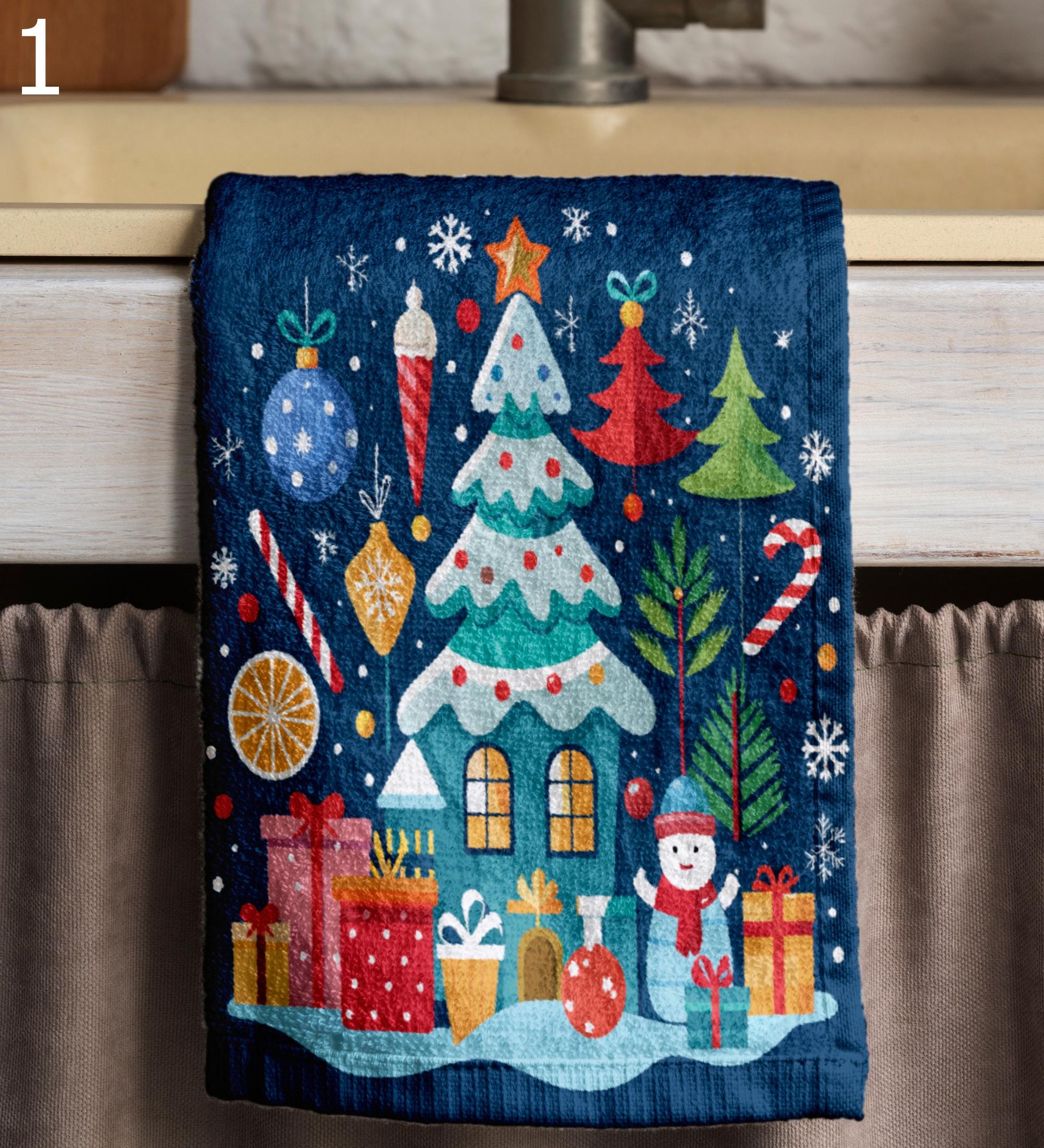 Mery Christmas Tea Towel, Xmas Pine Tree Tea Towel, Christmas Cane Kitchen Towel, Xmas Kitchen Decor Hand Towel, Christmas House Tea Towels