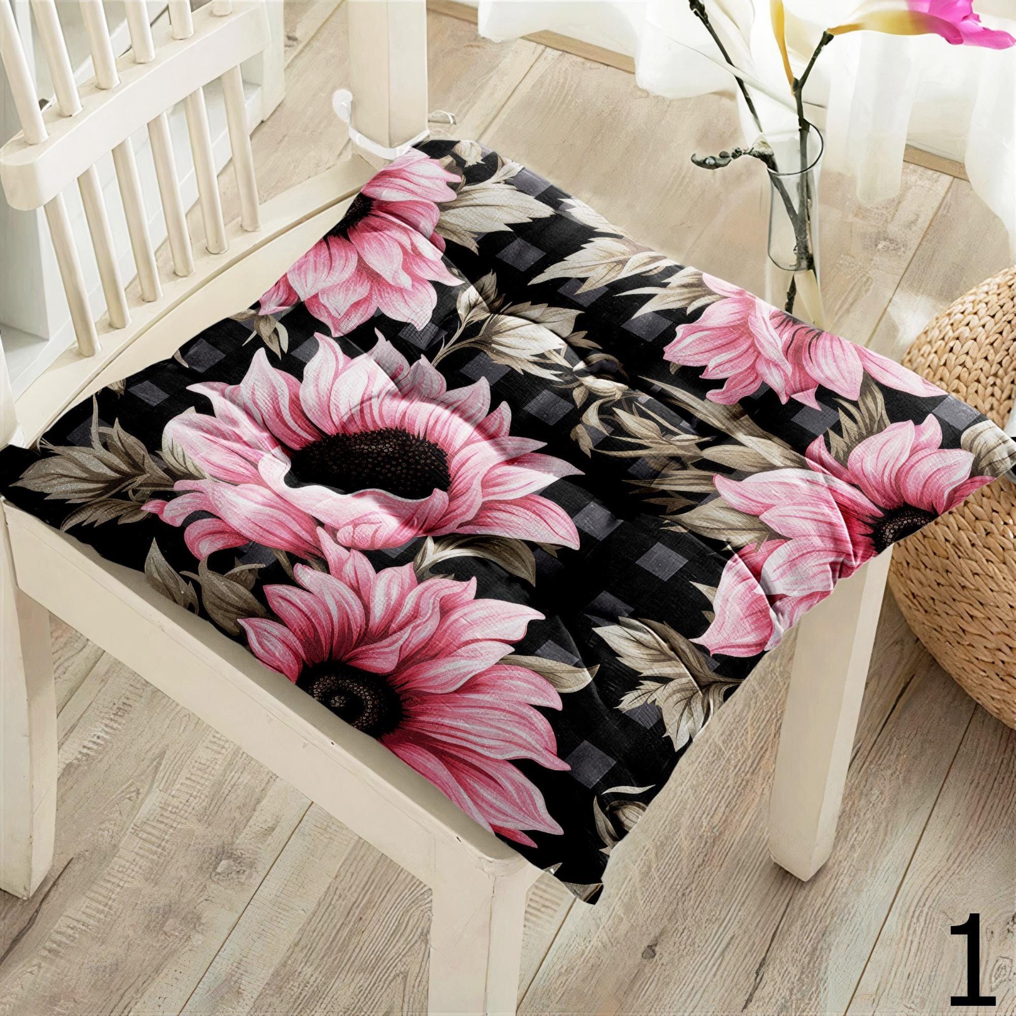 Sunflower Seat Pads, Floral Chair Cushions, Country Style Kitchen Chair Pillow, Rustic Flower Chair Pads, Indoor Outdoor Sunflower Cushions