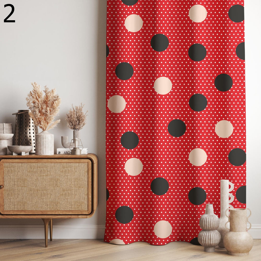Retro Polka Dot Window Curtains, Mid Century Curtain Panels, Retro Window Drapes, MCM Polka Dot Curtains, 70s Retro Living Room Curtains