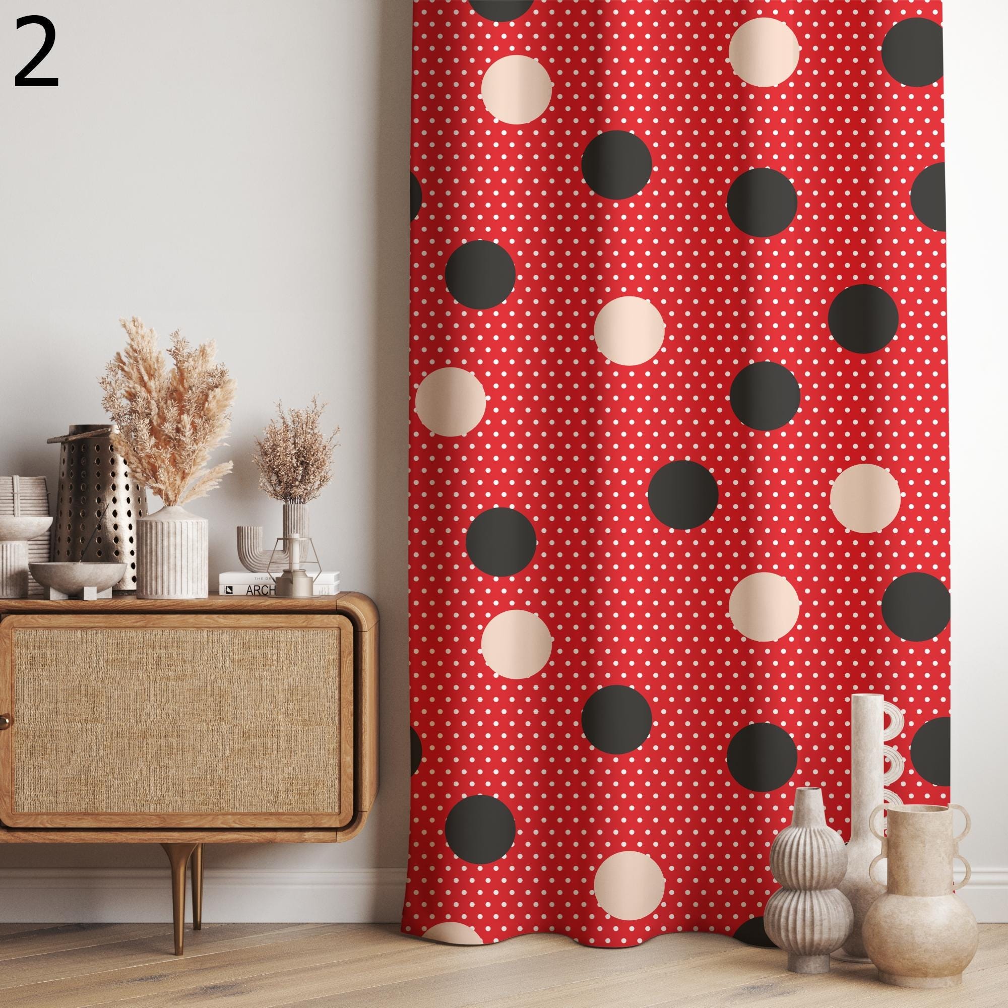Retro Polka Dot Window Curtains, Mid Century Curtain Panels, Retro Window Drapes, MCM Polka Dot Curtains, 70s Retro Living Room Curtains