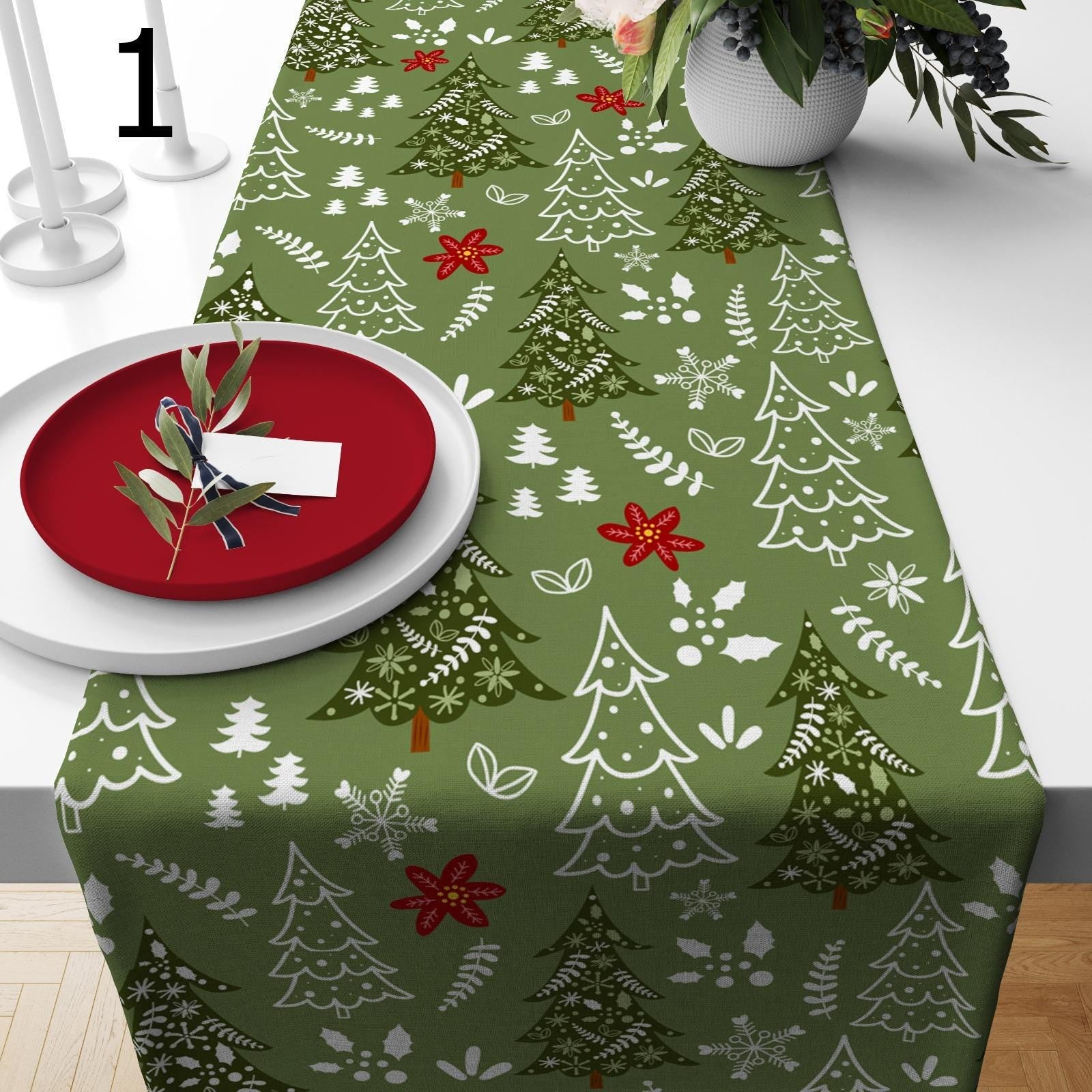 Christmas Pine Tree Table Runner, Holiday Pine Tree Table Runner, Xmas Table Runner, Merry Christmas  Table Runner, Christmas Table Cloth
