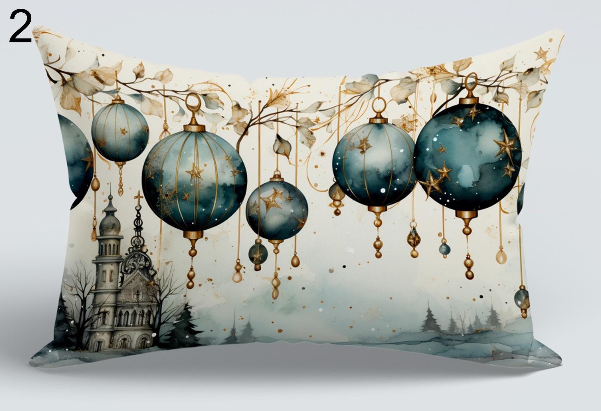 Christmas Ornaments Pillow Cover, Xmas Decor Pillow Cover, Winter Xmas Ornament Cushion Cover, Christmas Decor Ornaments Throw Pillow Cover