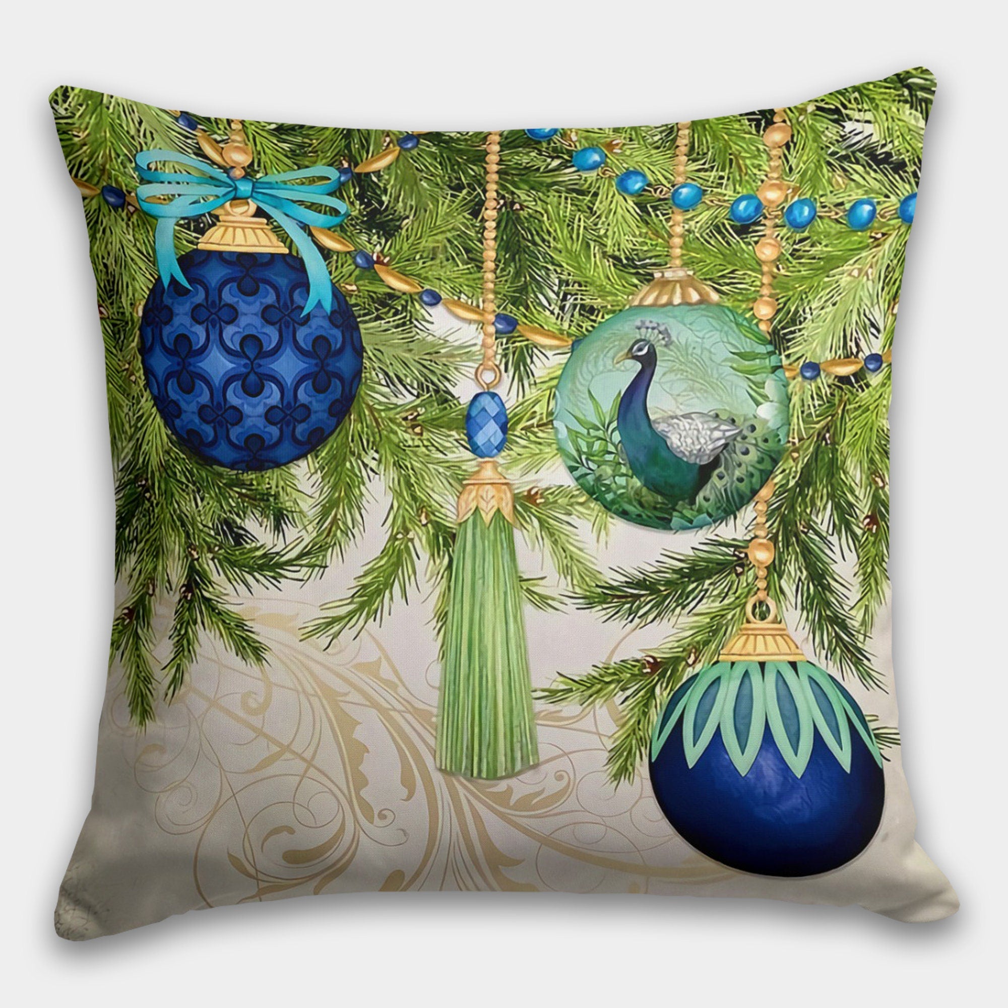 Christmas Peacock Pillow Cover, Christmas Peacock Pillowcase, Peacock Pillow Covers, Christmas Peacock Home Decor, Peacock Cushion Cover