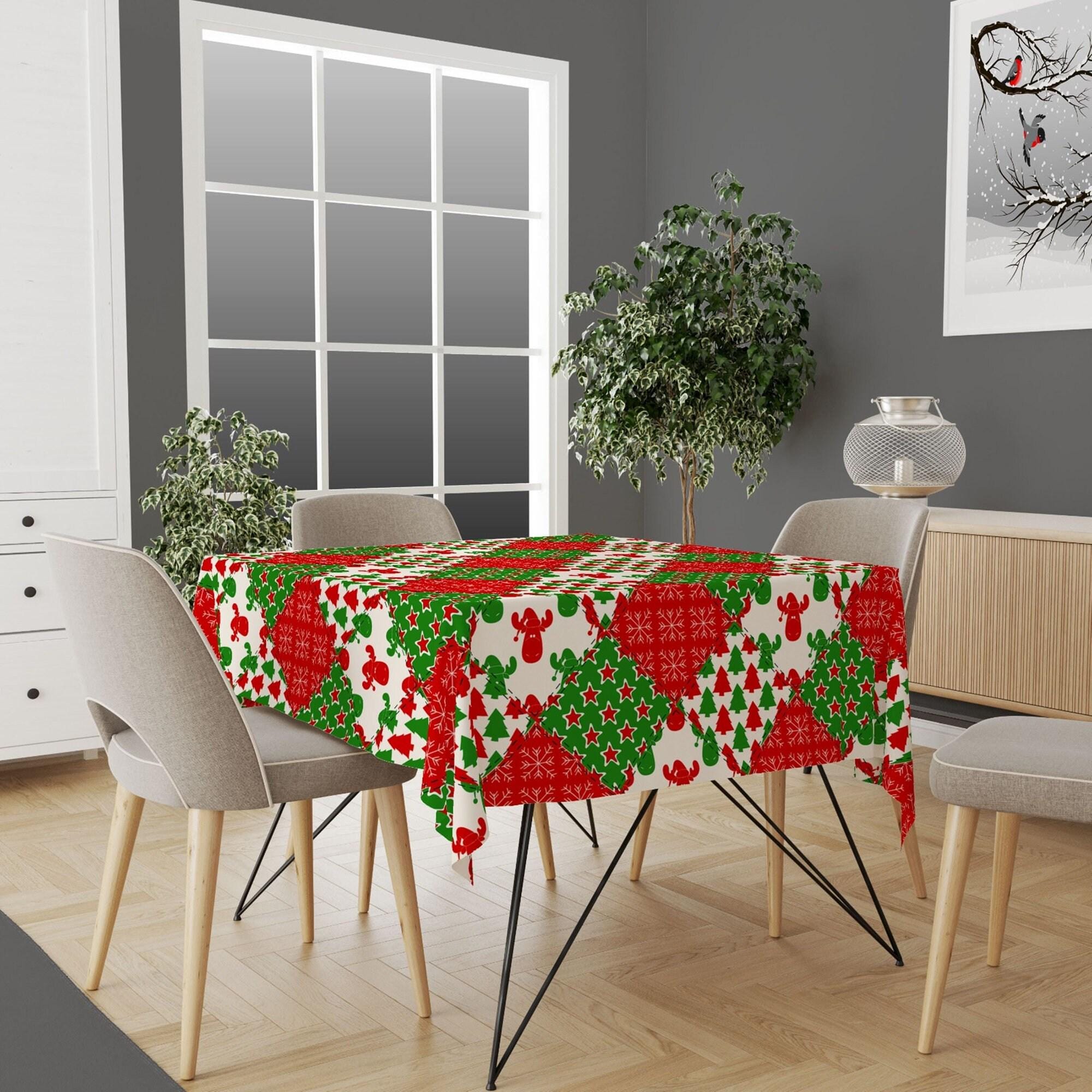 Christmas Tablecloth, Xmas Kitchen Decor, Christmas Red Tablecloth, Christmas Tree Tablecloth, Xmas Gift, Christmas Gift