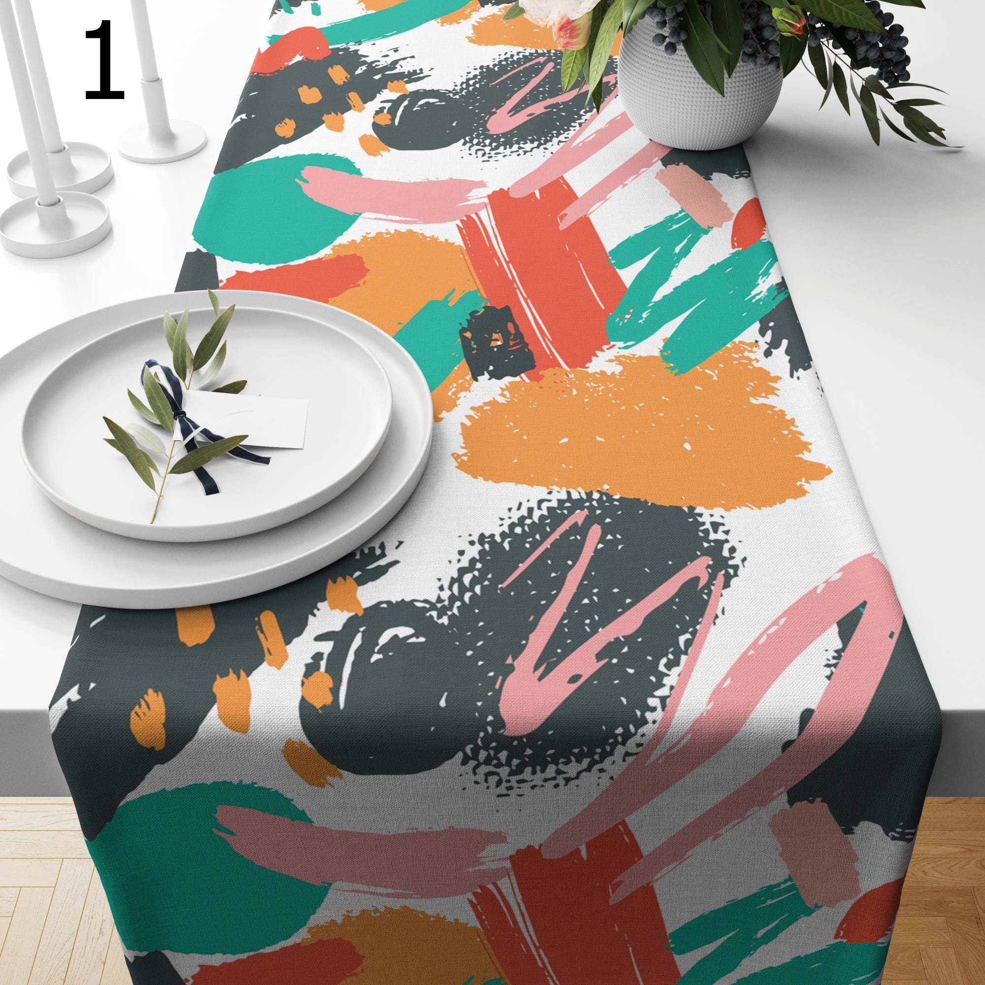 Abstract Table Runner, Modern Painting Art Abstract Table Runner, Colorful Boho Abstract Table Runner, Modern Abstract Arts Table Runners