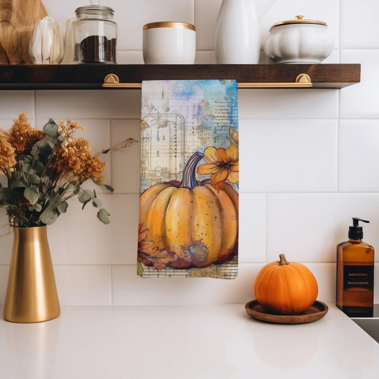 Fall Pumpkin Tea Towels, Thanksgiving Pumpkin Tea Towels, Autumn Printed Dish Towels, Thanksgiving Dish Towel, Pumpkin Kitchen Decor