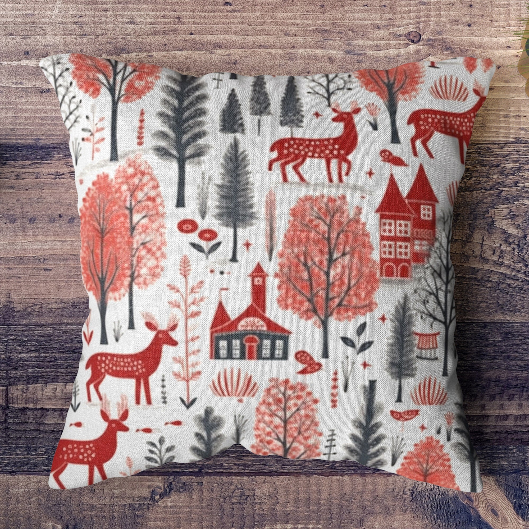 Scandinav Winter Cushion Cover, Xmas Winter Animals Scandinav Pillow Cover, Holly Winter Pillow Cover, Christmas Scandinav Pillow Cover