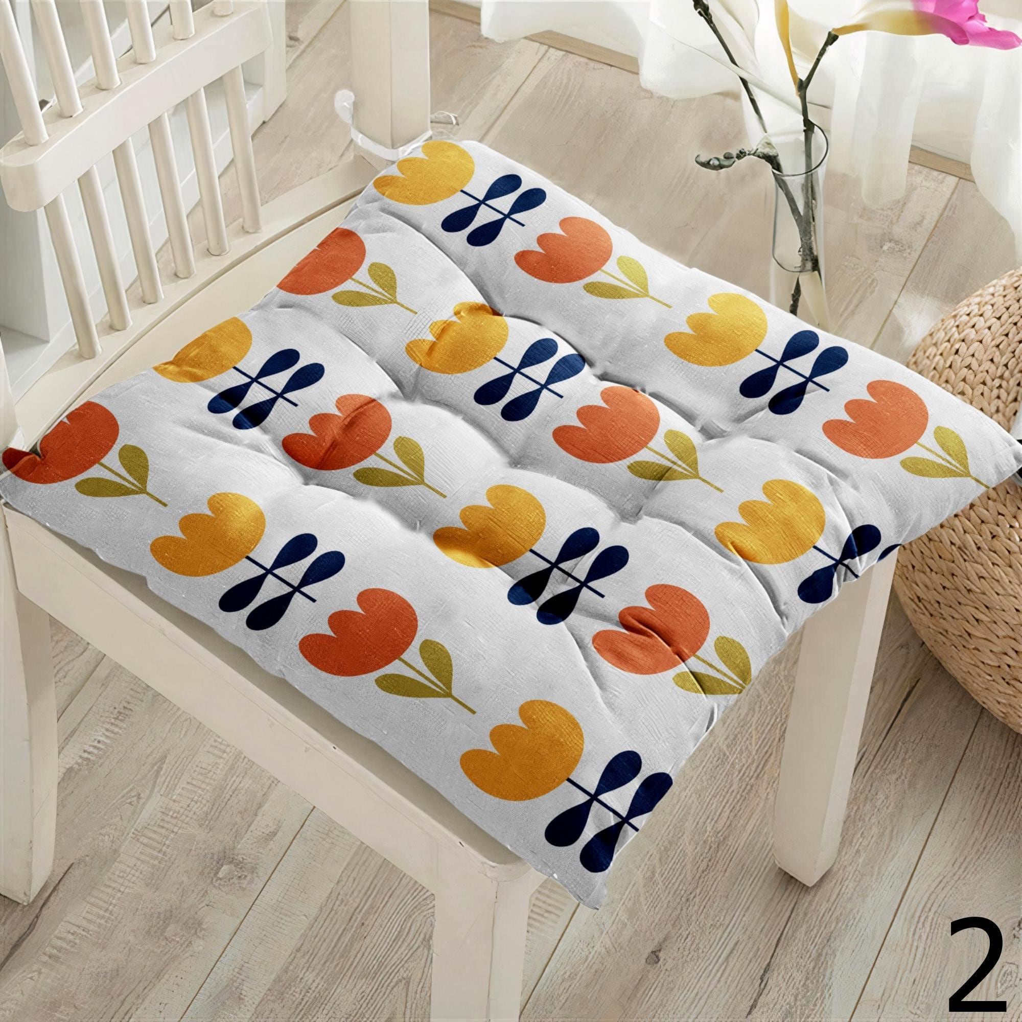Mid Century Modern Chair Pads, Retro Floral Seat Cushions, Scandinavian Style Minimalist Chair Cushions, Floral Art Chair Pillows