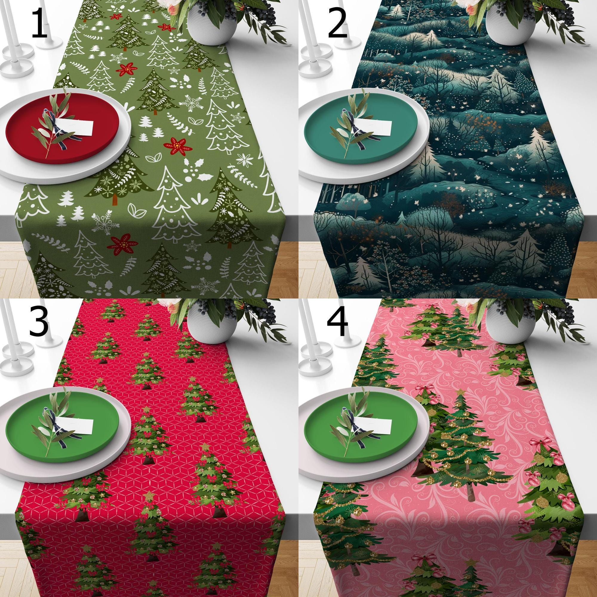 Christmas Pine Tree Table Runner, Holiday Pine Tree Table Runner, Xmas Table Runner, Merry Christmas  Table Runner, Christmas Table Cloth