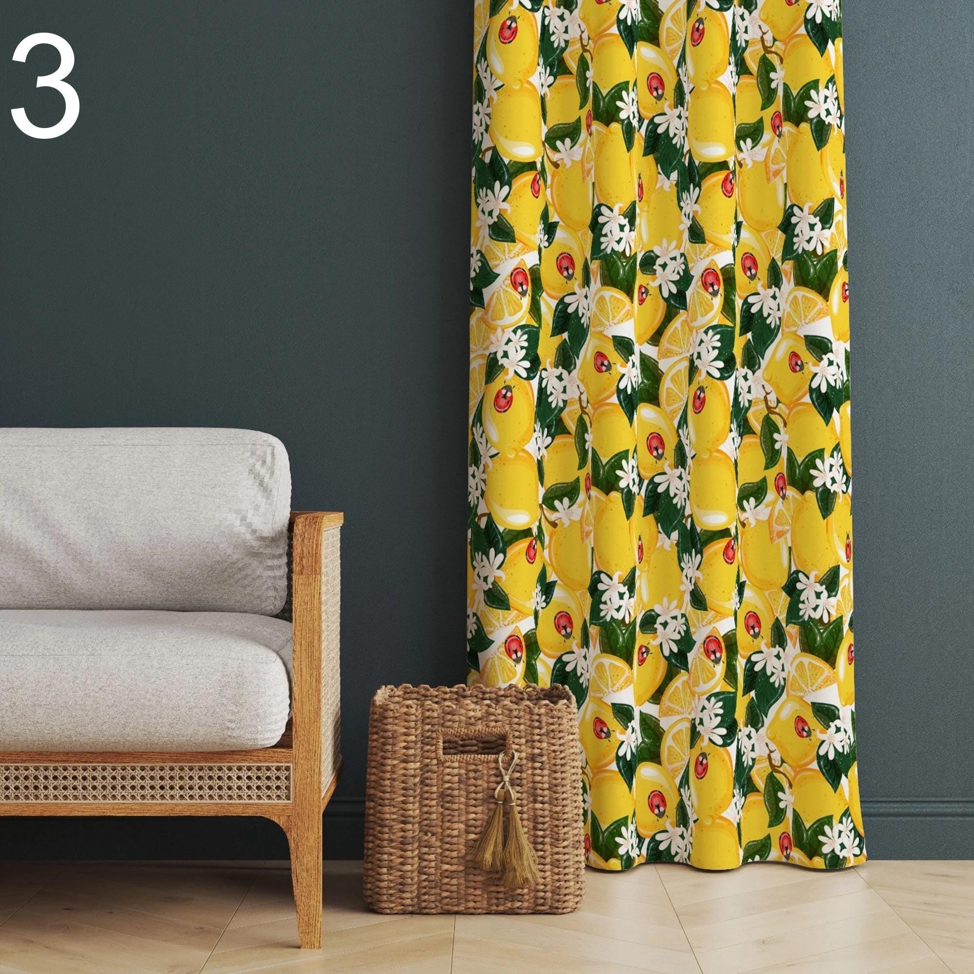 Yellow Lemon Pattern Curtains, Lemon Panel Curtain Home Decor, Lemon Printed Curtains, Lemon Home Decor, Decorative Curtains, Floral Curtain