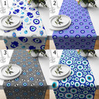 Blue Evil Eye Style Table Runner, Eye Bead Table Runner, Blue Good Luck Table Runners, Eyes Table Runner, Evil Eye Table Decor Runners