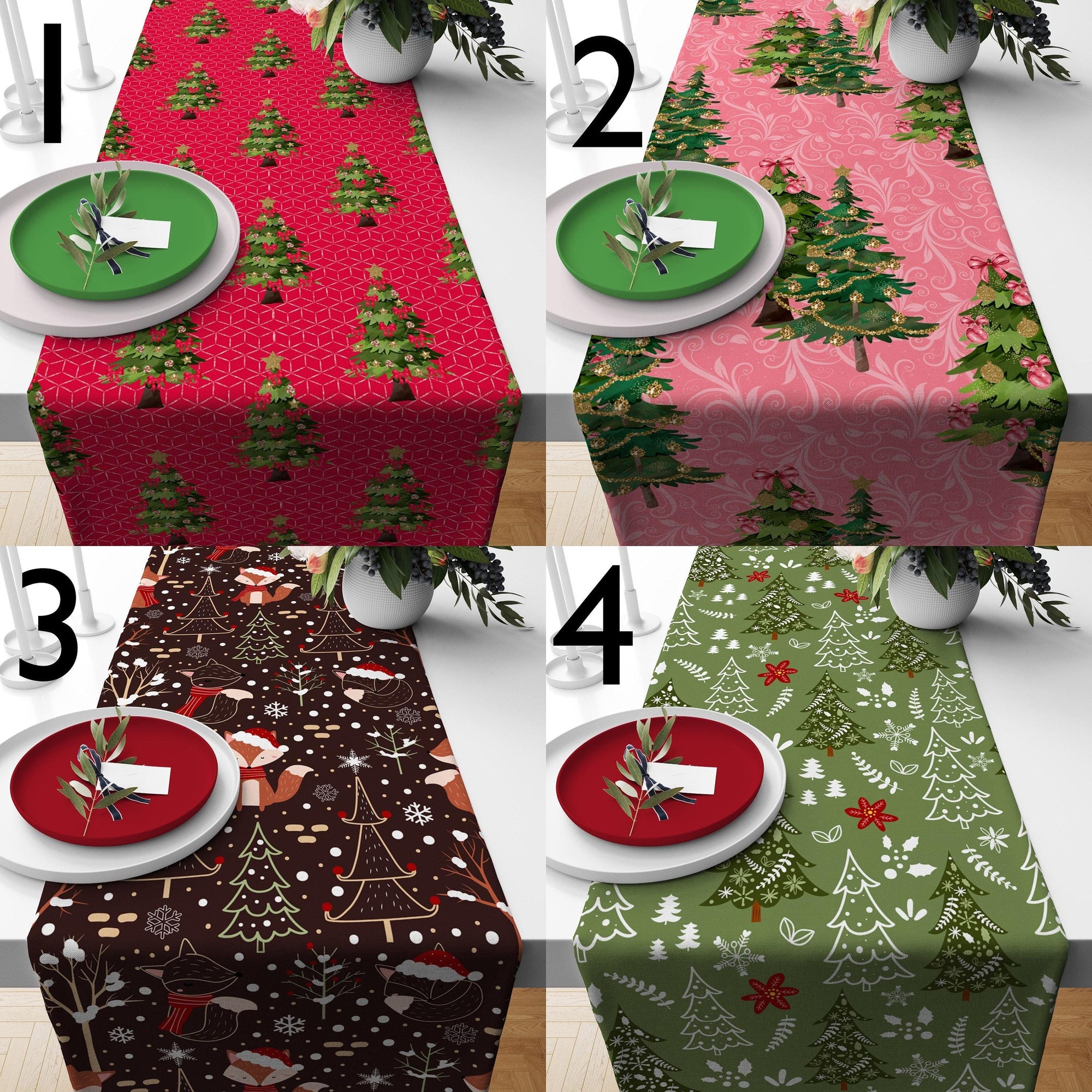 Christmas Table Runner, Holly Pine Tree Table Runner, Xmas Table Runner, Christmas Party Table Runner, Christmas Gift, Christmas Table