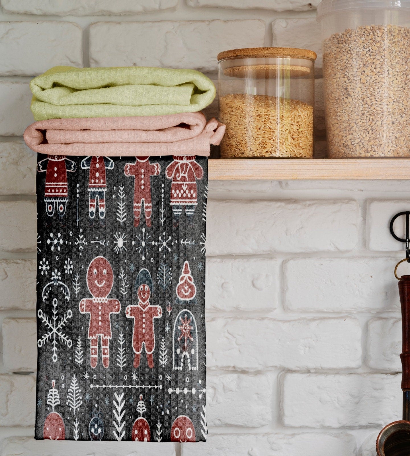 Christmas Tea Towels, Xmas Pine Trees Snowflakes Dish Towel, Christmas Pine Towel, Holly Hand Towel, Christmas Pine Tree Kitchen Towel