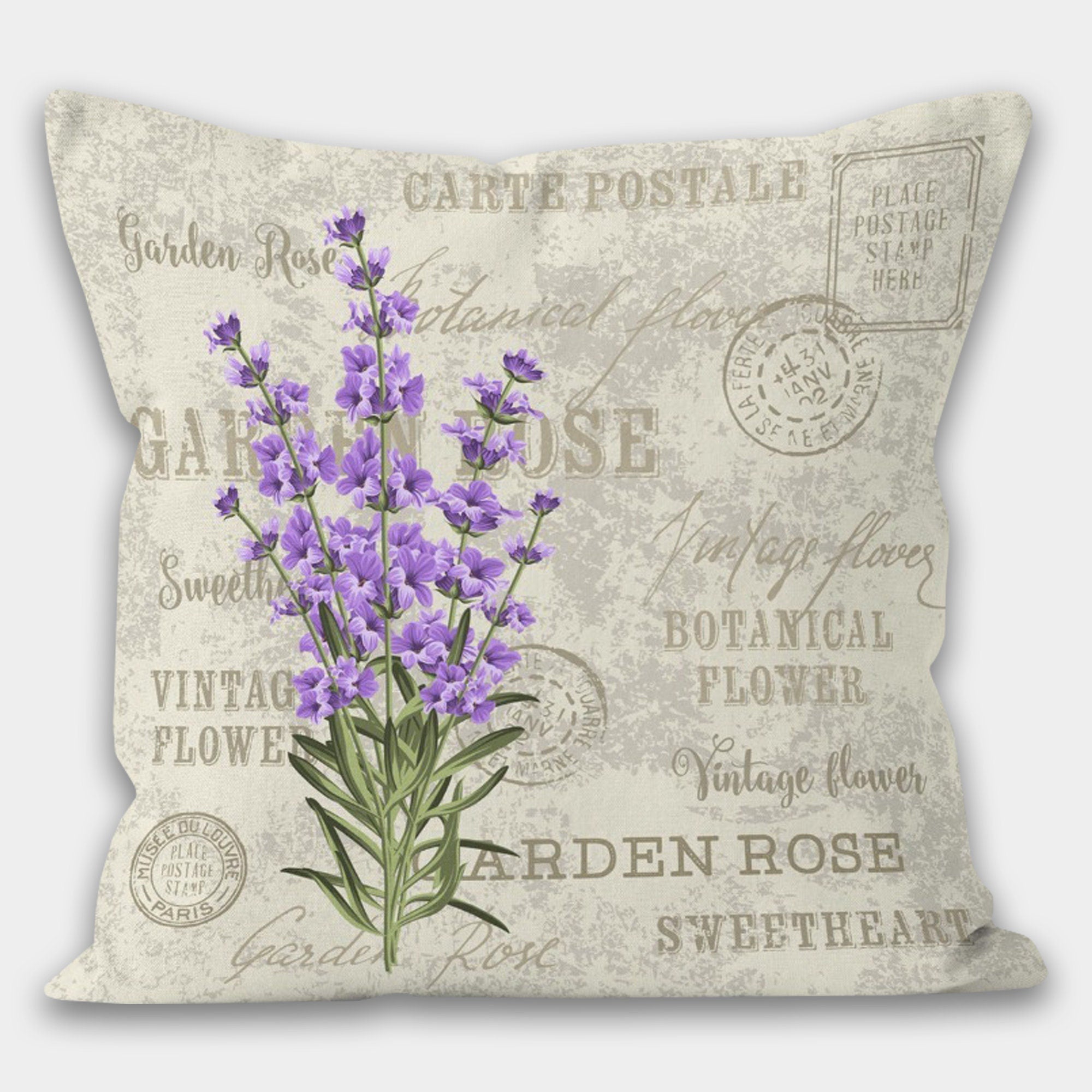 Lavender Flower Pillow Covers, Vintage Botanical Cushion Covers, French Country Floral Throw Pillow Cover, Shabby Chic Home Decor