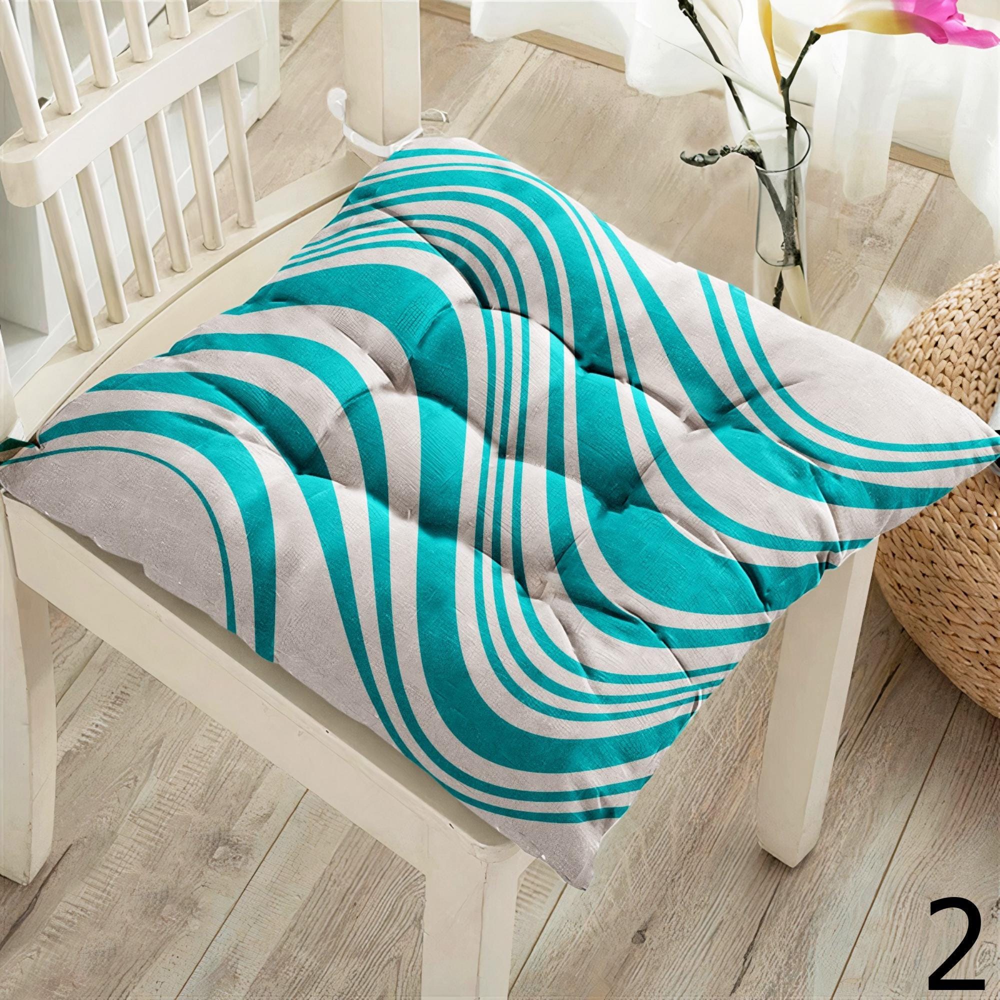 Striped Chair Pad Cushions, Wave Pattern Kitchen Cushion, Modern Seat Cushion, Colorful Striped Chair Pillows, Patio Chair Pad