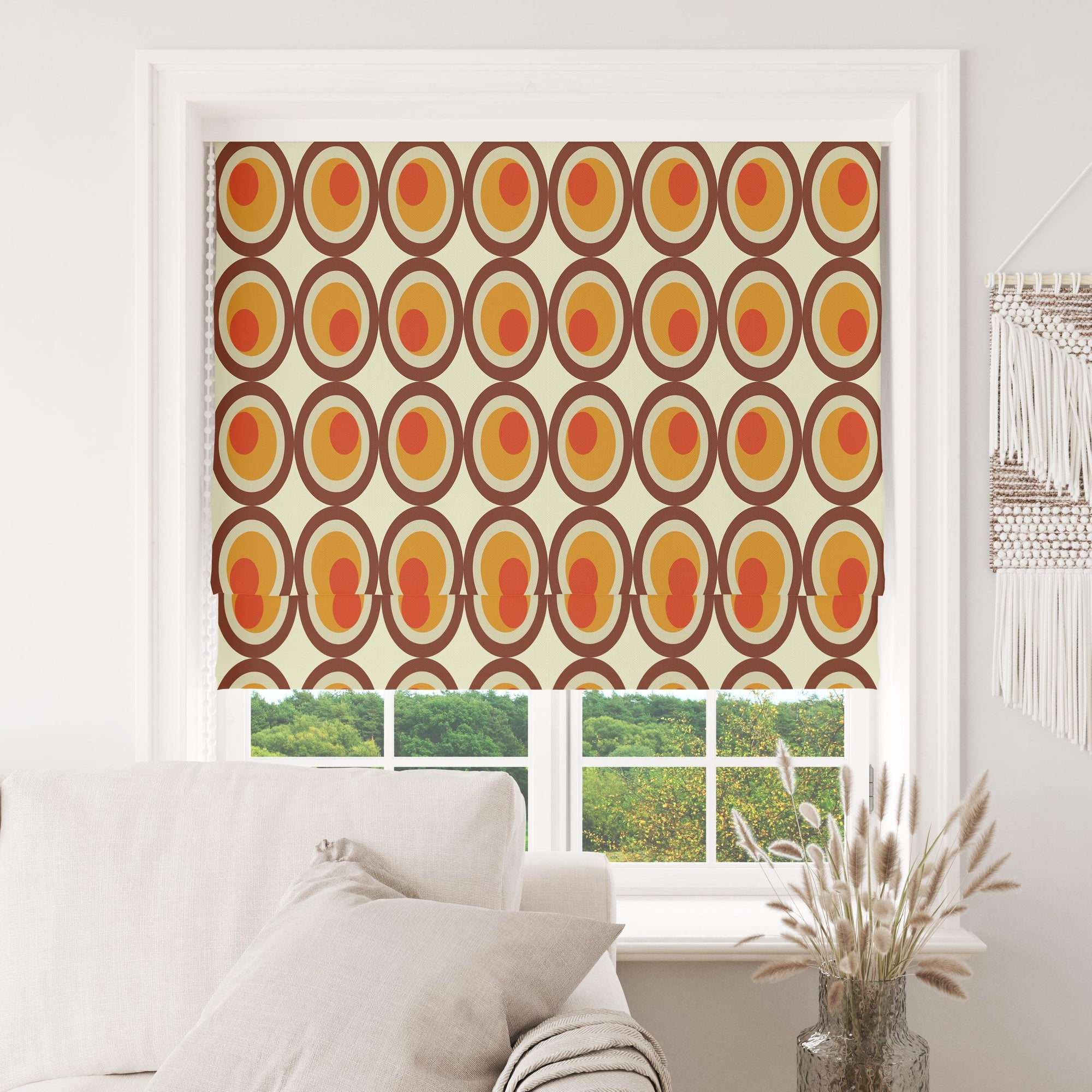 Retro Curtains, Mid Century Modern Window Curtains, 70s Retro Orange Curtain, MCM Curtain, Retro Vintage Print Drapes, 60s, 80s Curtains