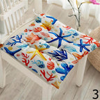 Coastal Sea Life Chair Pads, Nautical Ocean Seat Cushions, Starfish Coral Design Summer Patio Cushions, Beach Home Chair Cushions