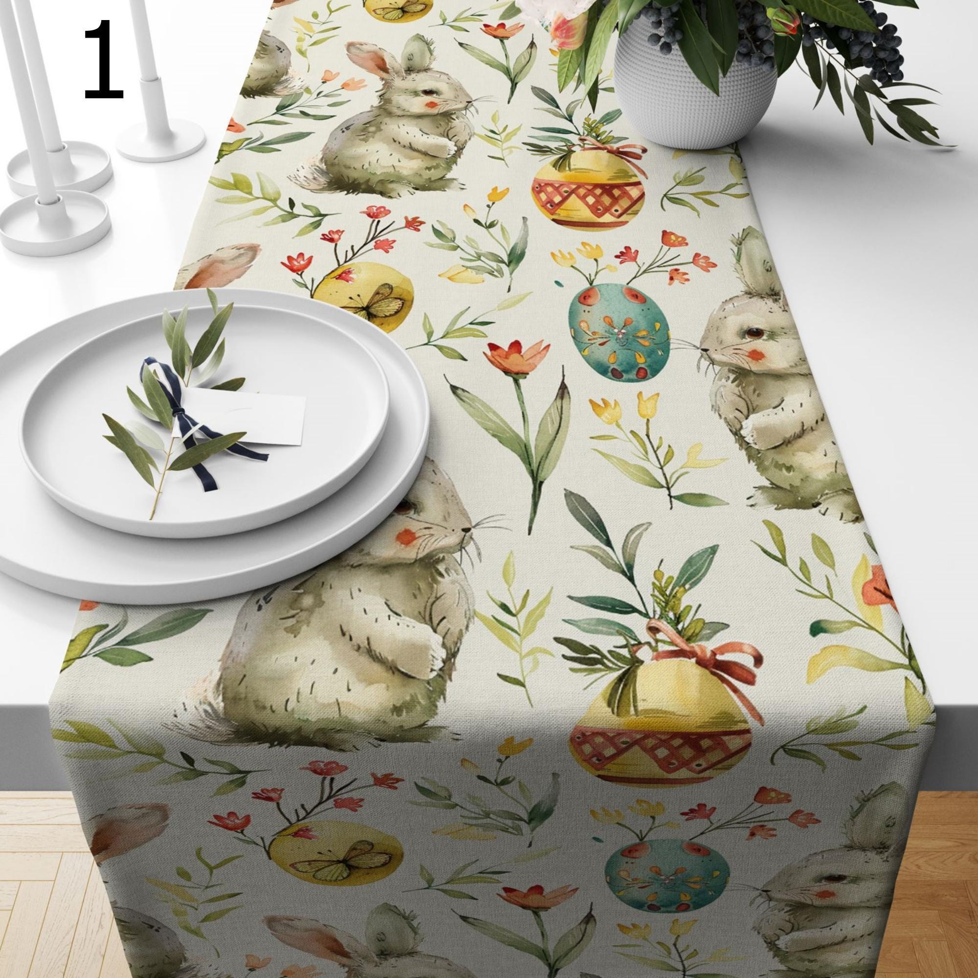 Easter Cute Bunny Table Runners, Spring Easter Bunny Coffee Table Runners, Spring Party Bunny Table Runners, Fun Bunny Table Runners