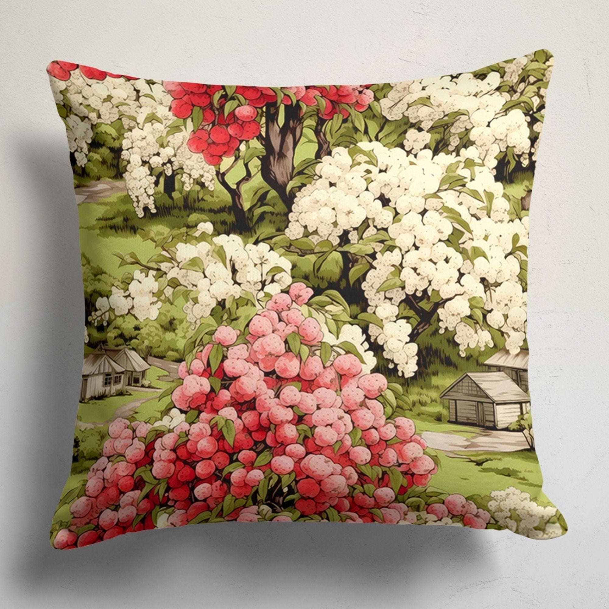 Spring Trees Floral Throw Pillow Cover, Fruit Tree Flowers Pillow Covers, Farmhouse Pink Flowers Cushion Covers, Spring Flowers Pillowcases