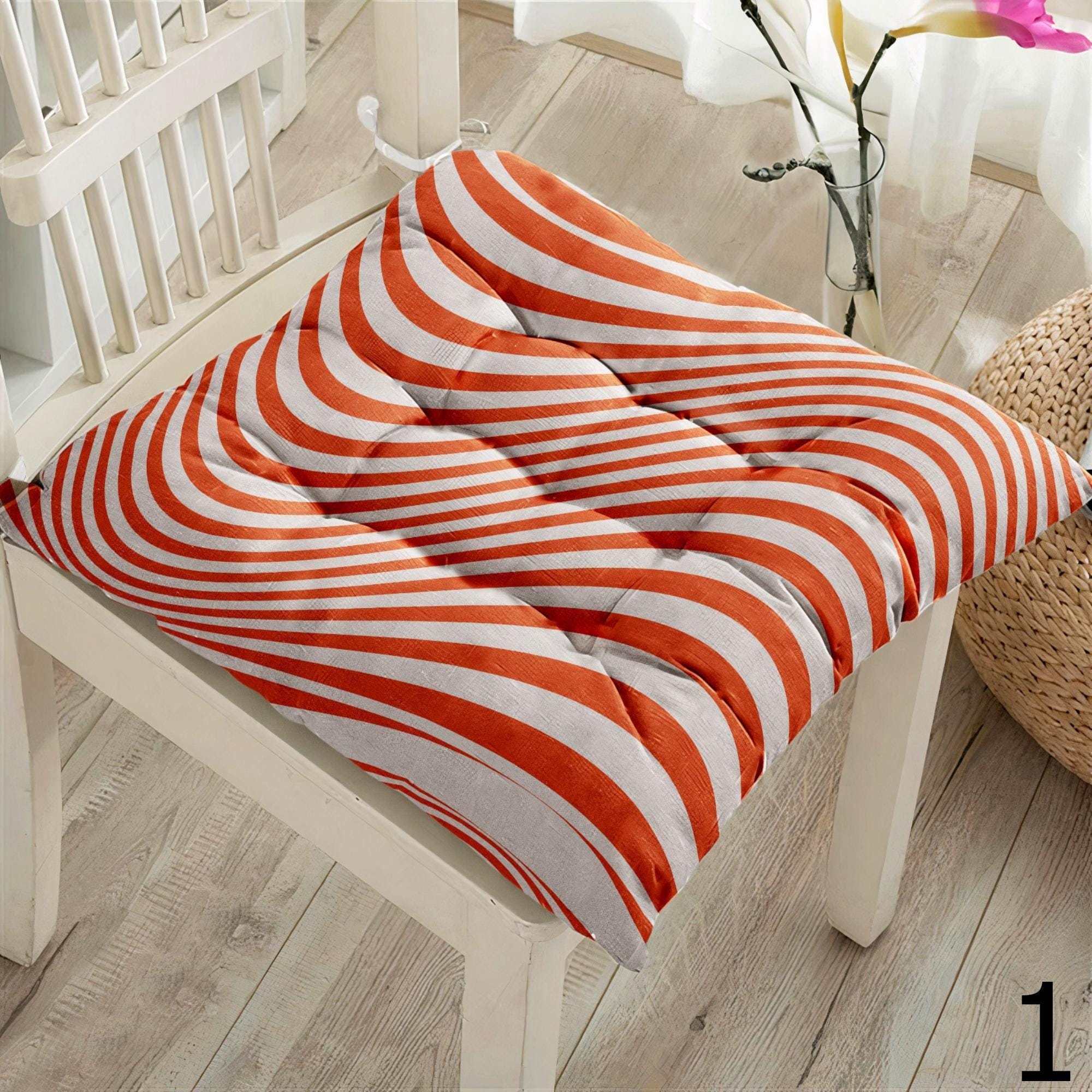 Striped Chair Pad Cushions, Wave Pattern Kitchen Cushion, Modern Seat Cushion, Colorful Striped Chair Pillows, Patio Chair Pad