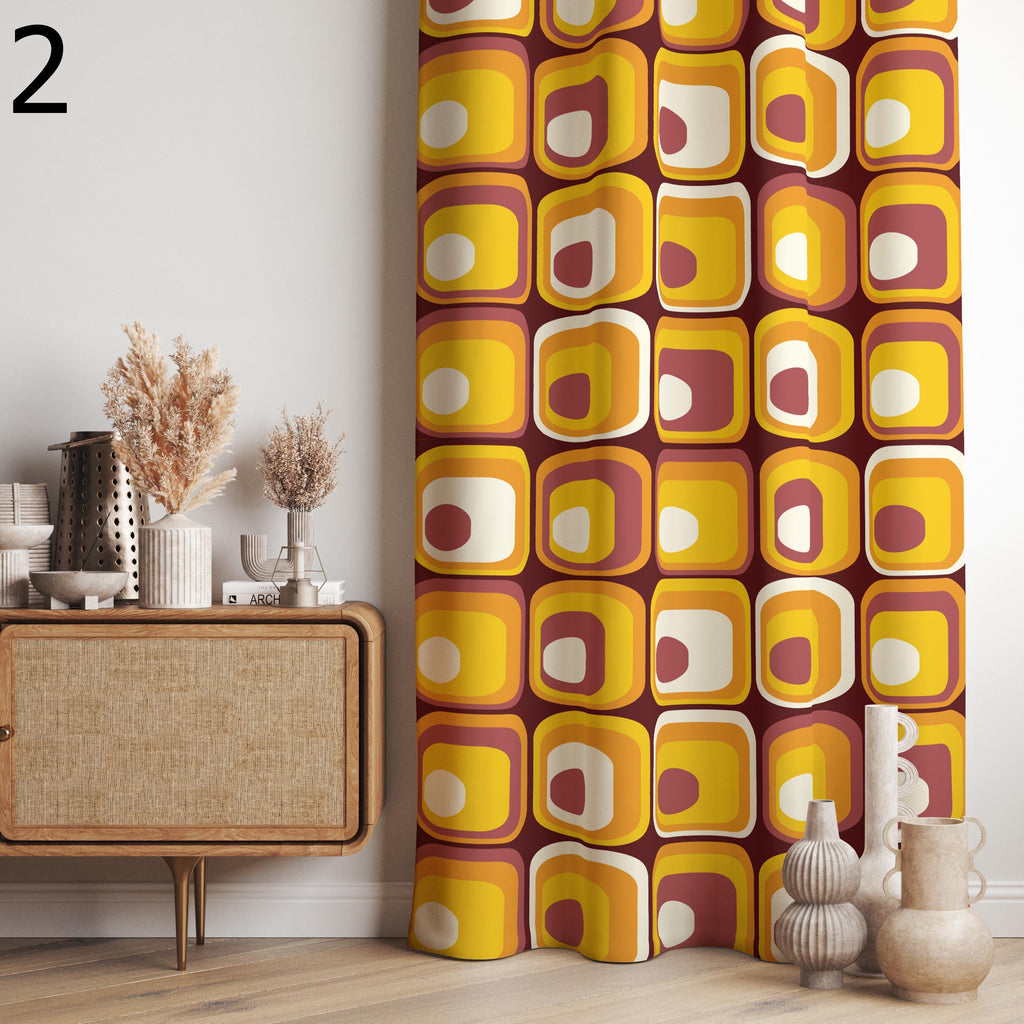 Mid Century Modern Curtain Panels, Retro Curtains, Mcm Curtain, Abstract Retro Style Living Room Curtain, Modern Curtains