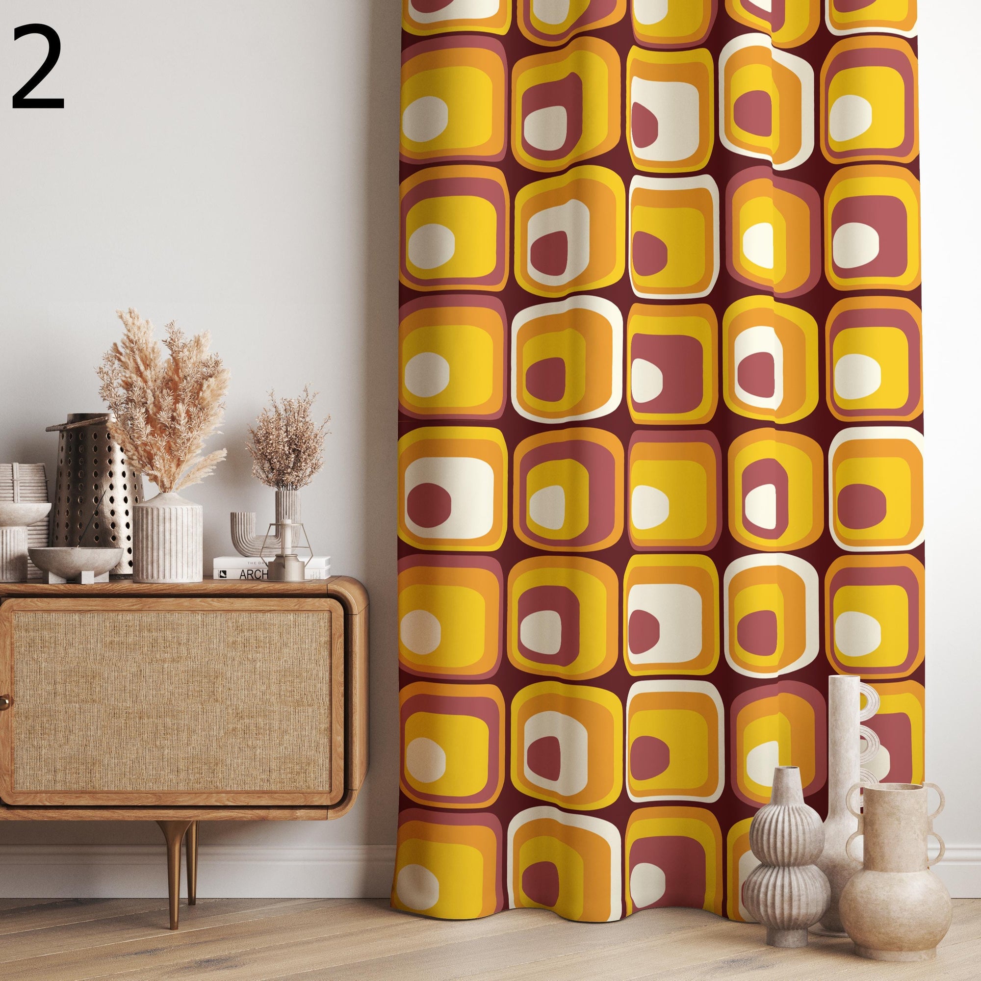 Mid Century Modern Curtain Panels, Retro Curtains, Mcm Curtain, Abstract Retro Style Living Room Curtain, Modern Curtains
