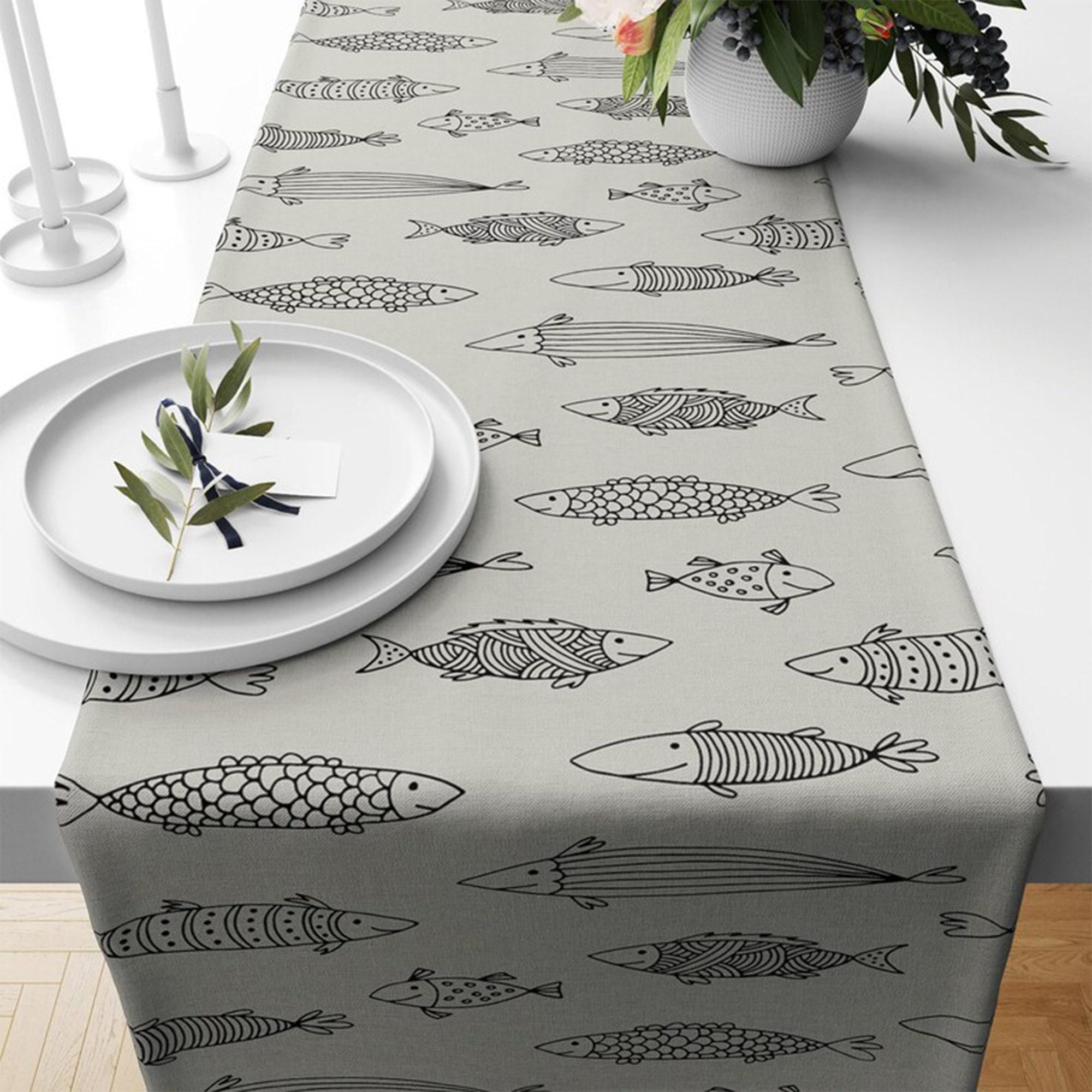 Nautical Table Runner, Sea Life Table Runner, Fish Table Runner, Blue and Mint Coral Table Runner, Anchor Table Runner, Marine Table Runner