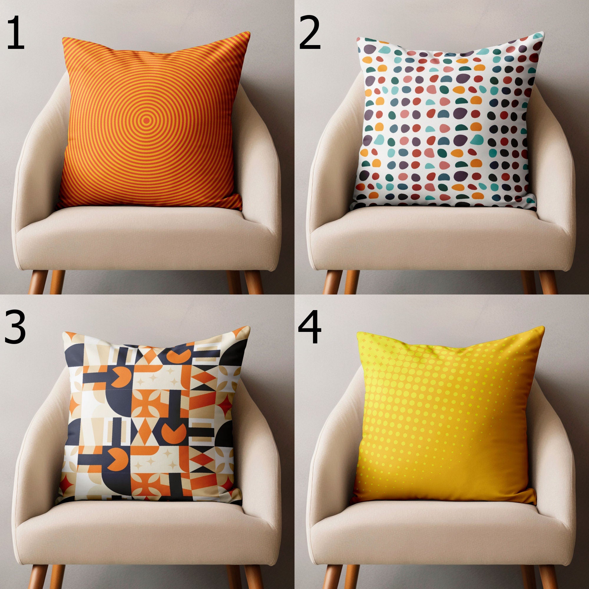 Mid Century Orange Pillowcase, Retro Pillow Cover, 1960s Cushion Cover, 70s Throw Pillow Cover, MCM Pillowcase