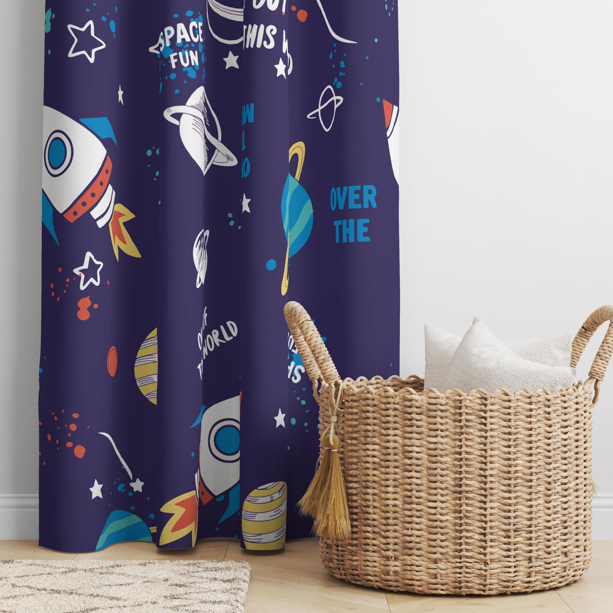 Kids Space Theme Curtains, Rocket Planet Window Panel, Outer Space Room Drapes, Galaxy Print Curtain Kids Room, Space Galaxy Curtain Panels